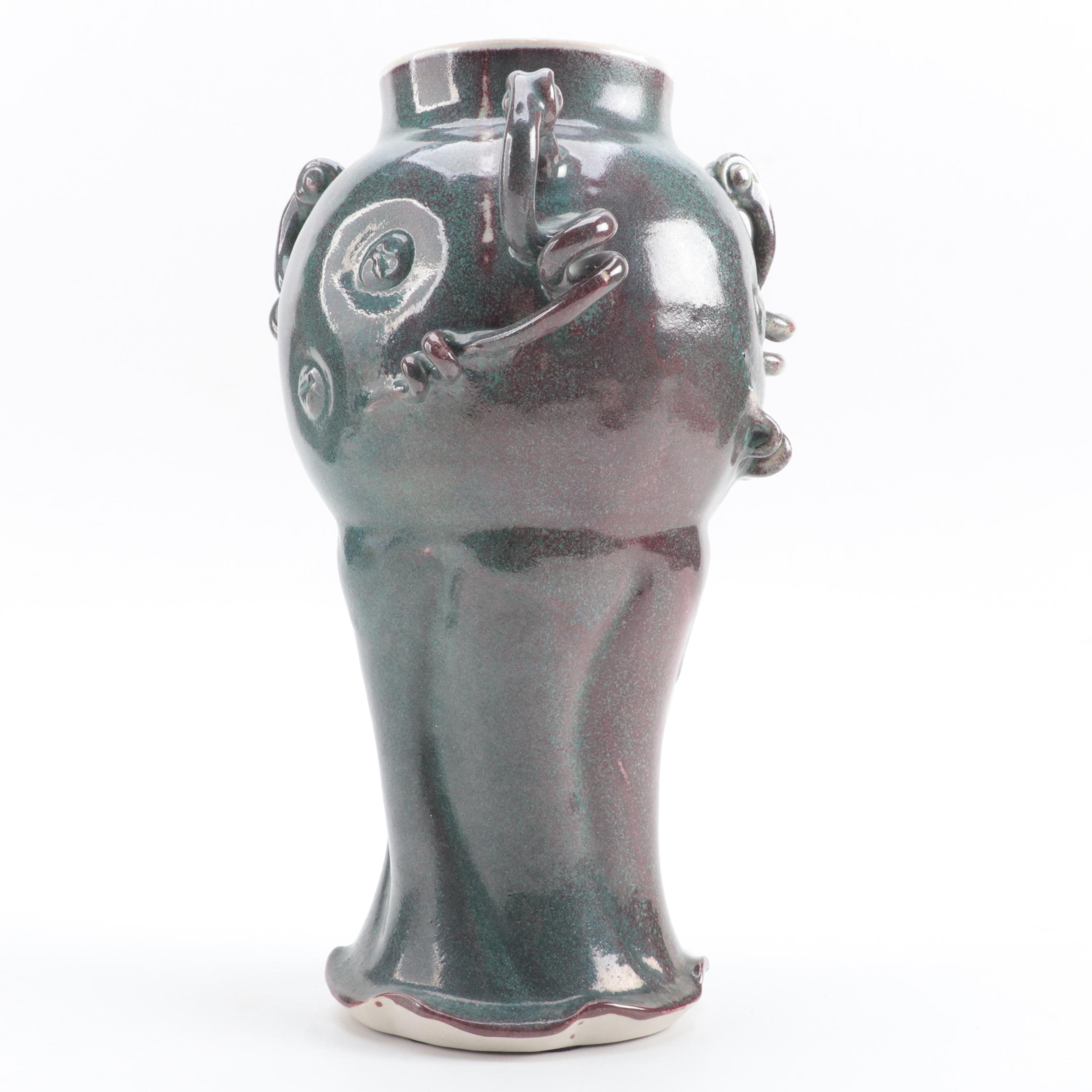 Larry Watson Art Pottery Handled Vase