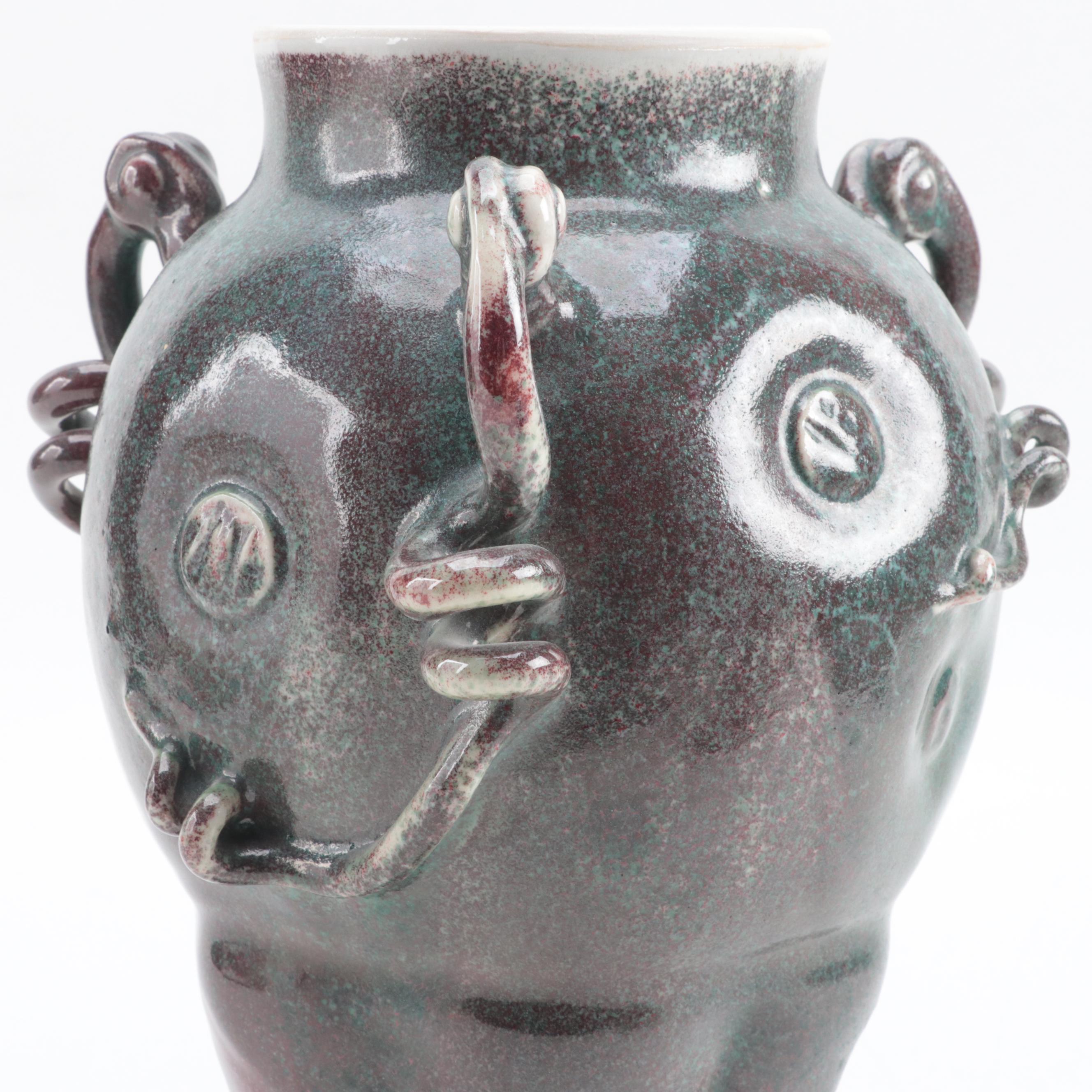 Larry Watson Art Pottery Handled Vase