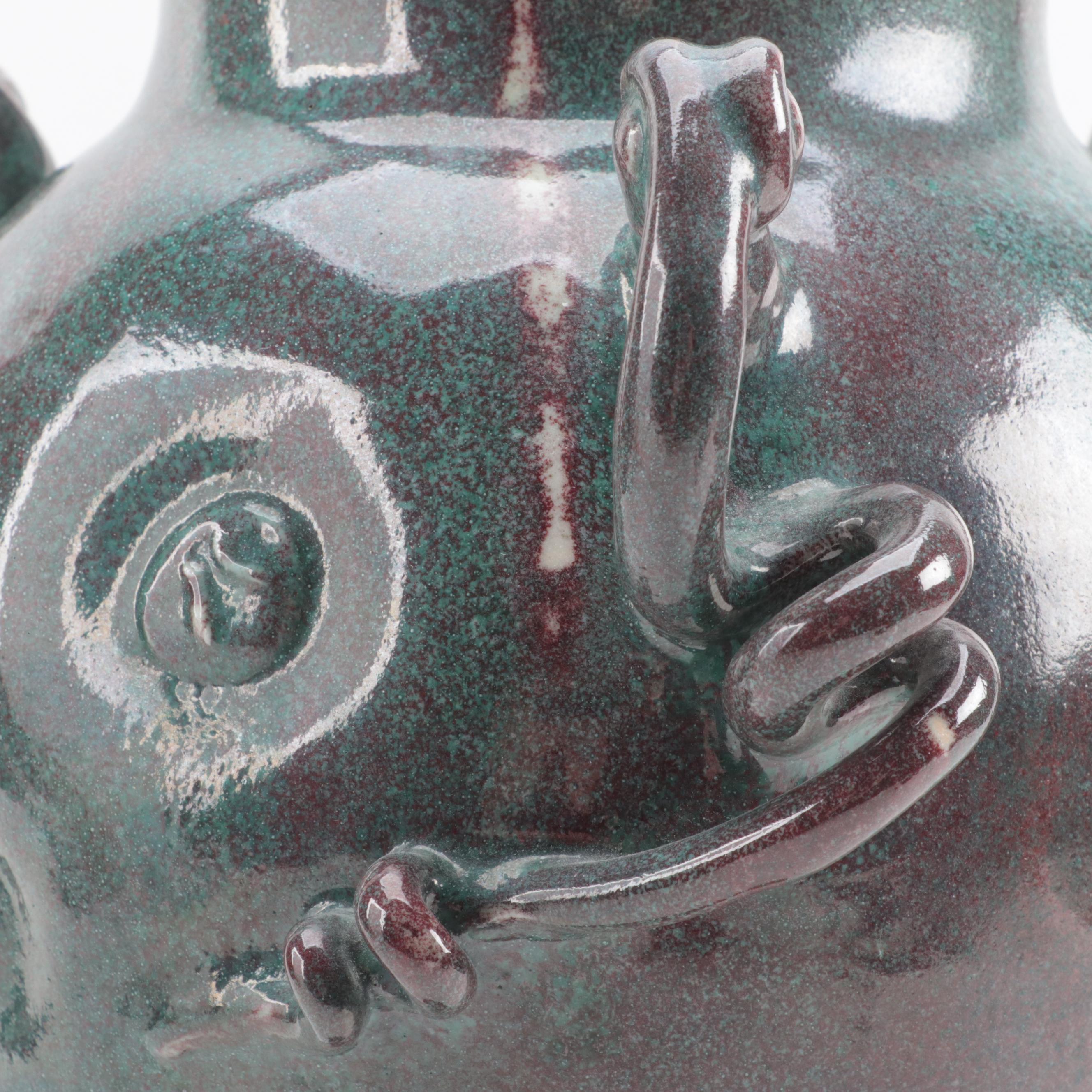 Larry Watson Art Pottery Handled Vase