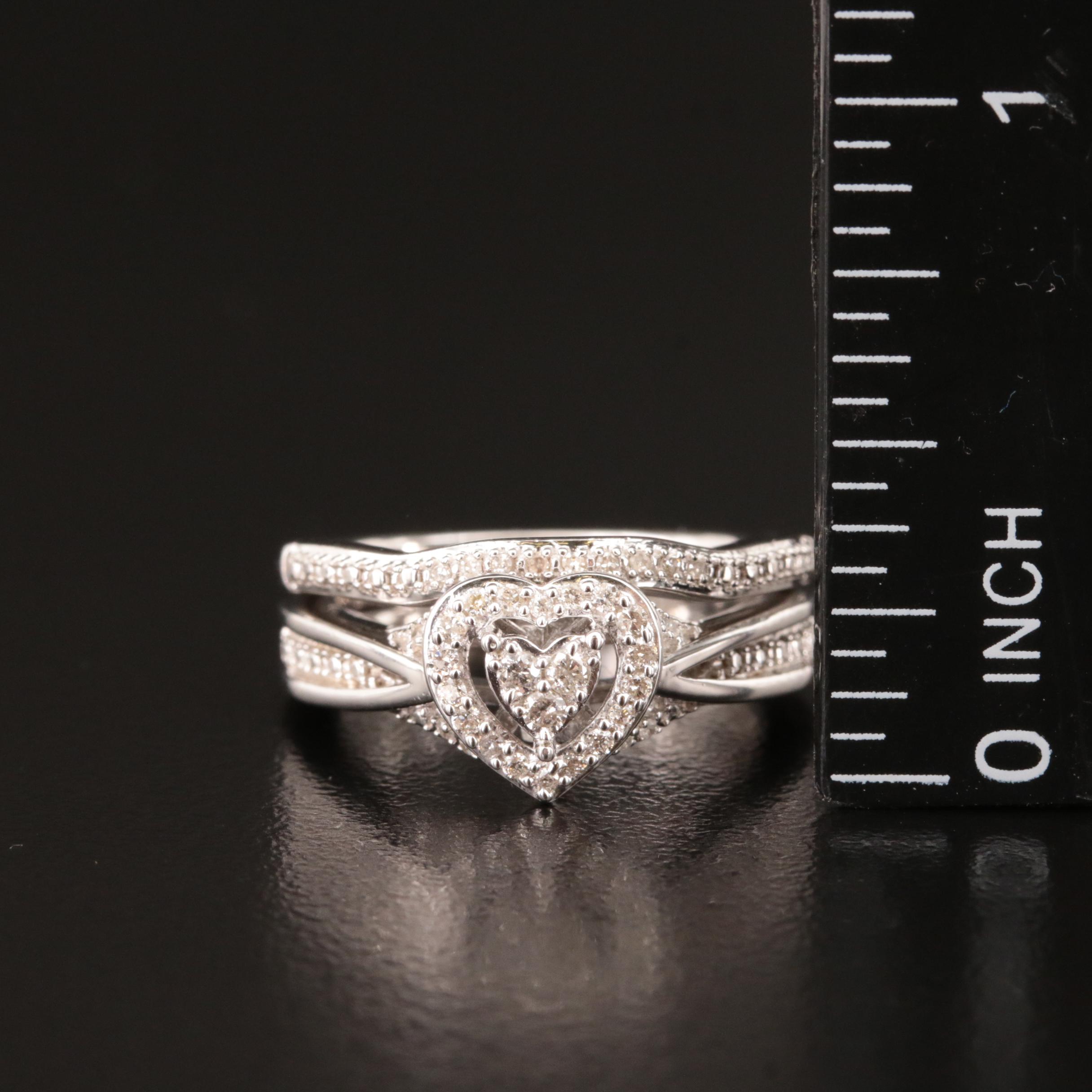 Sterling Diamond Heart Ring and Band