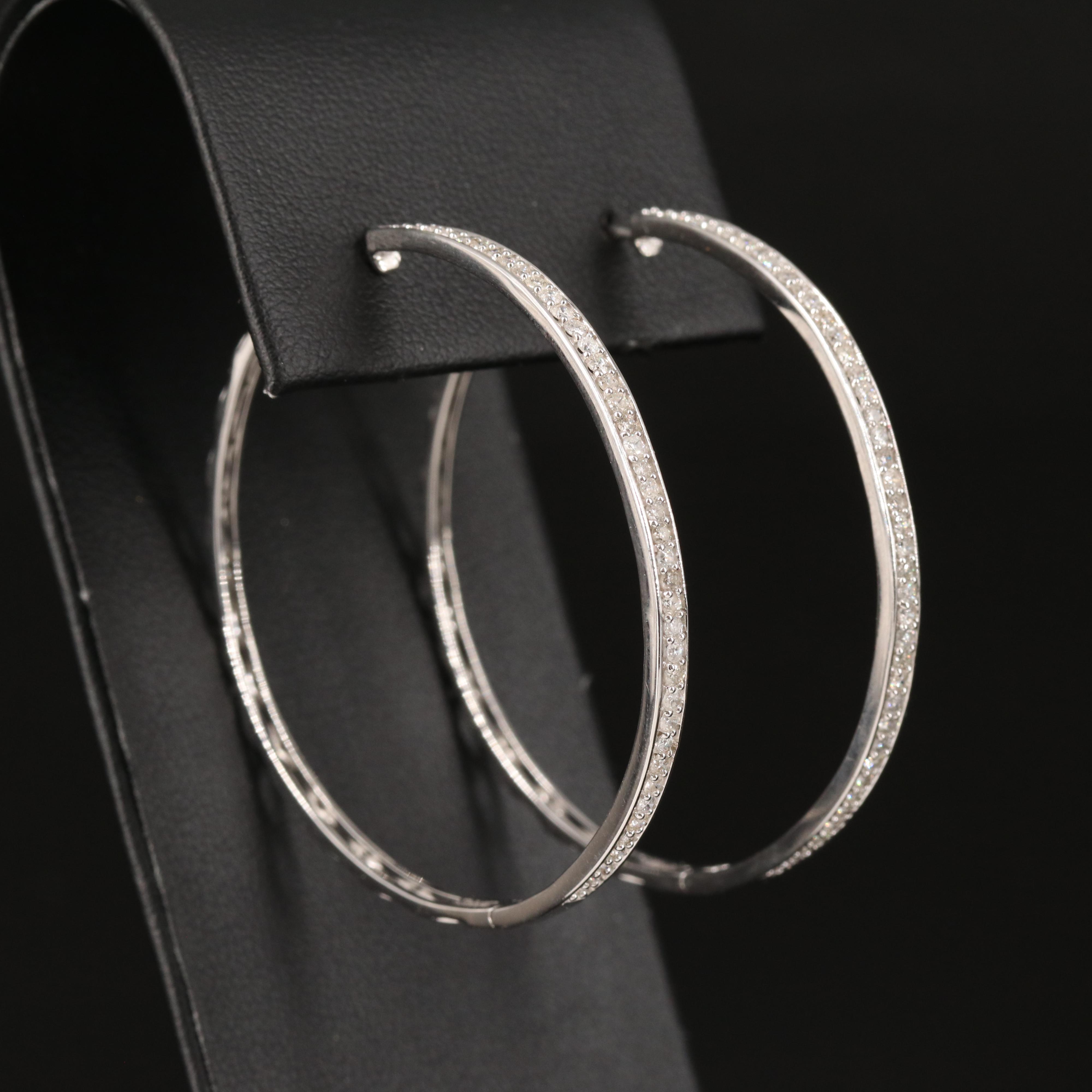 Sterling 1.02 CTW Diamond Hoop Earrings