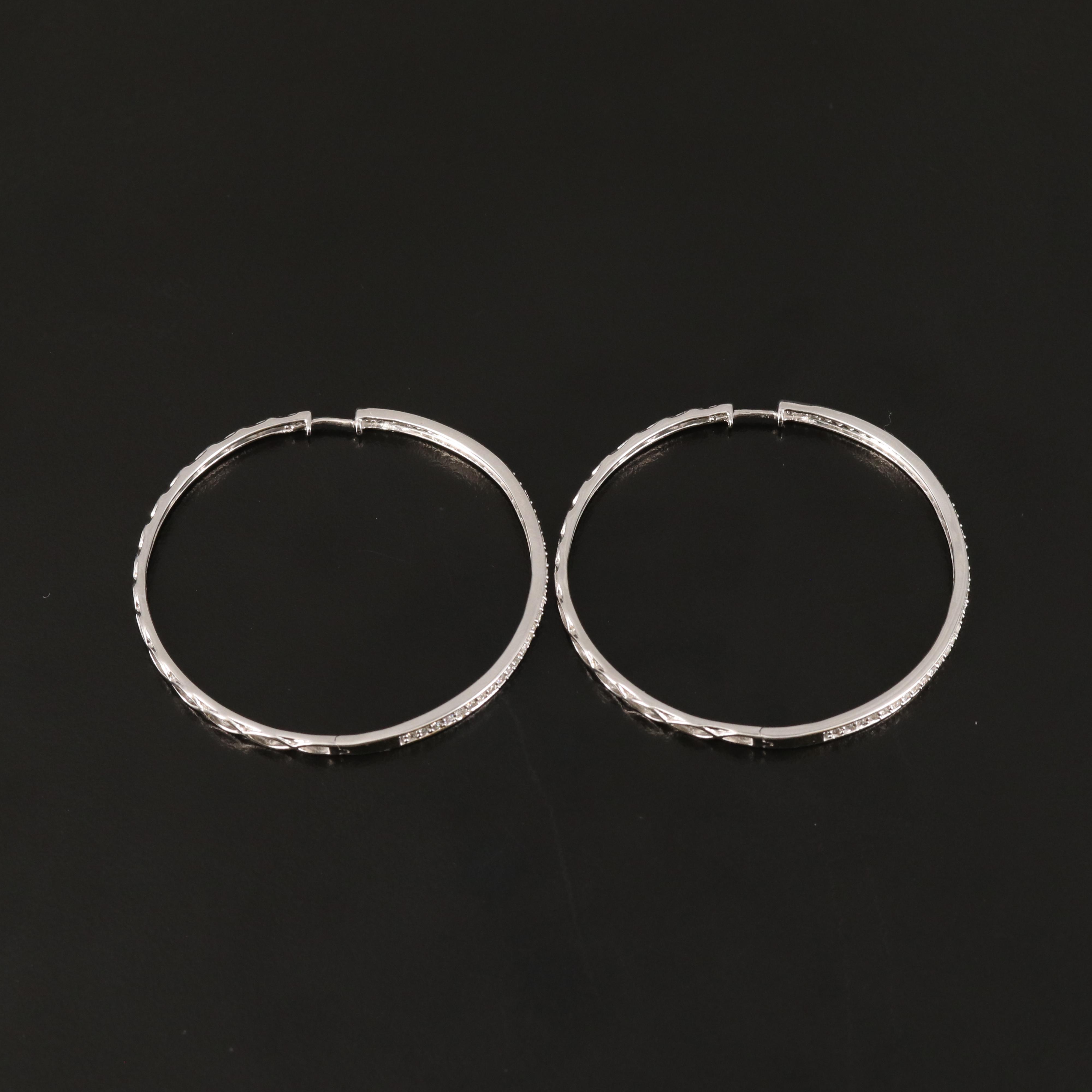 Sterling 1.02 CTW Diamond Hoop Earrings