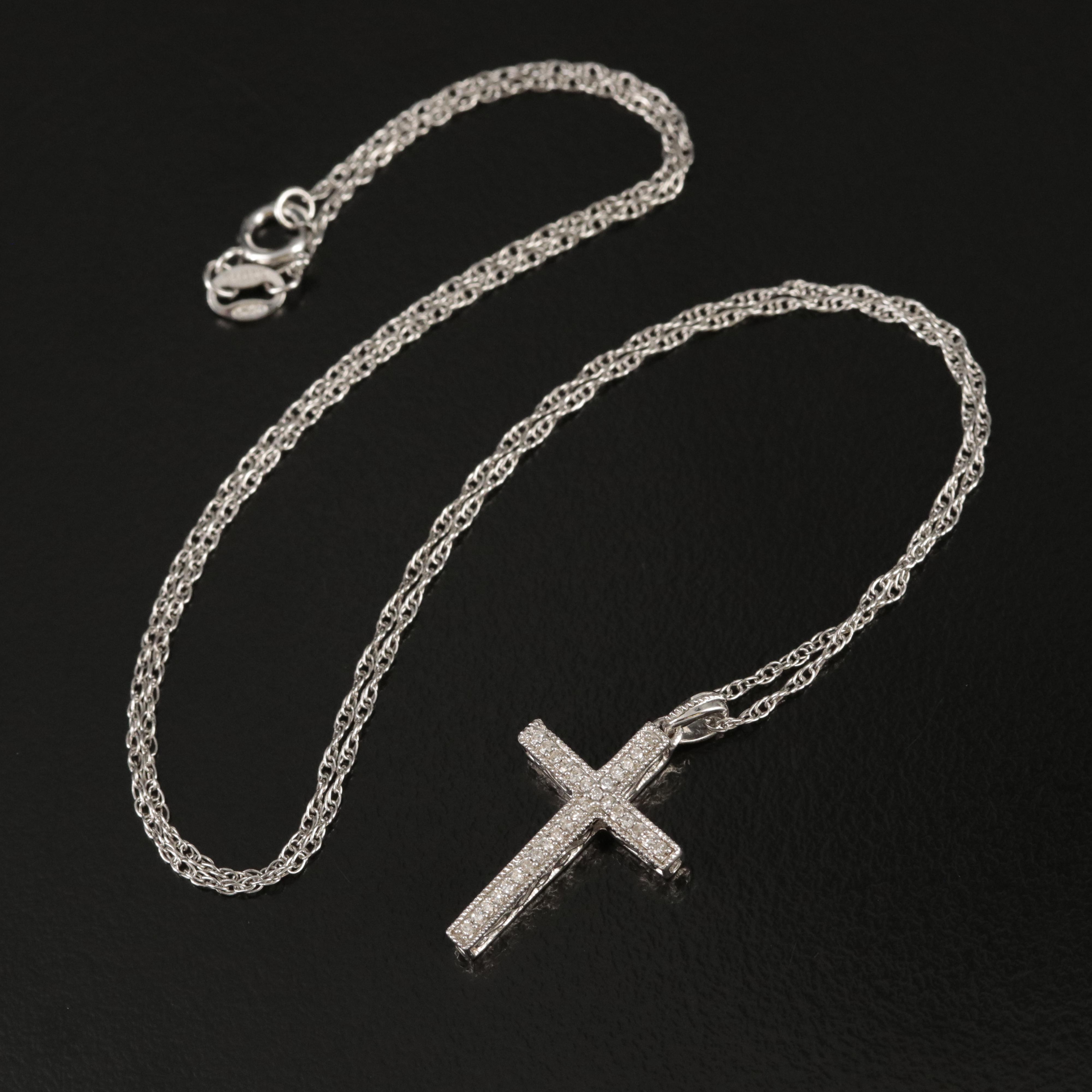 Sterling Diamond Cross Pendant Necklace