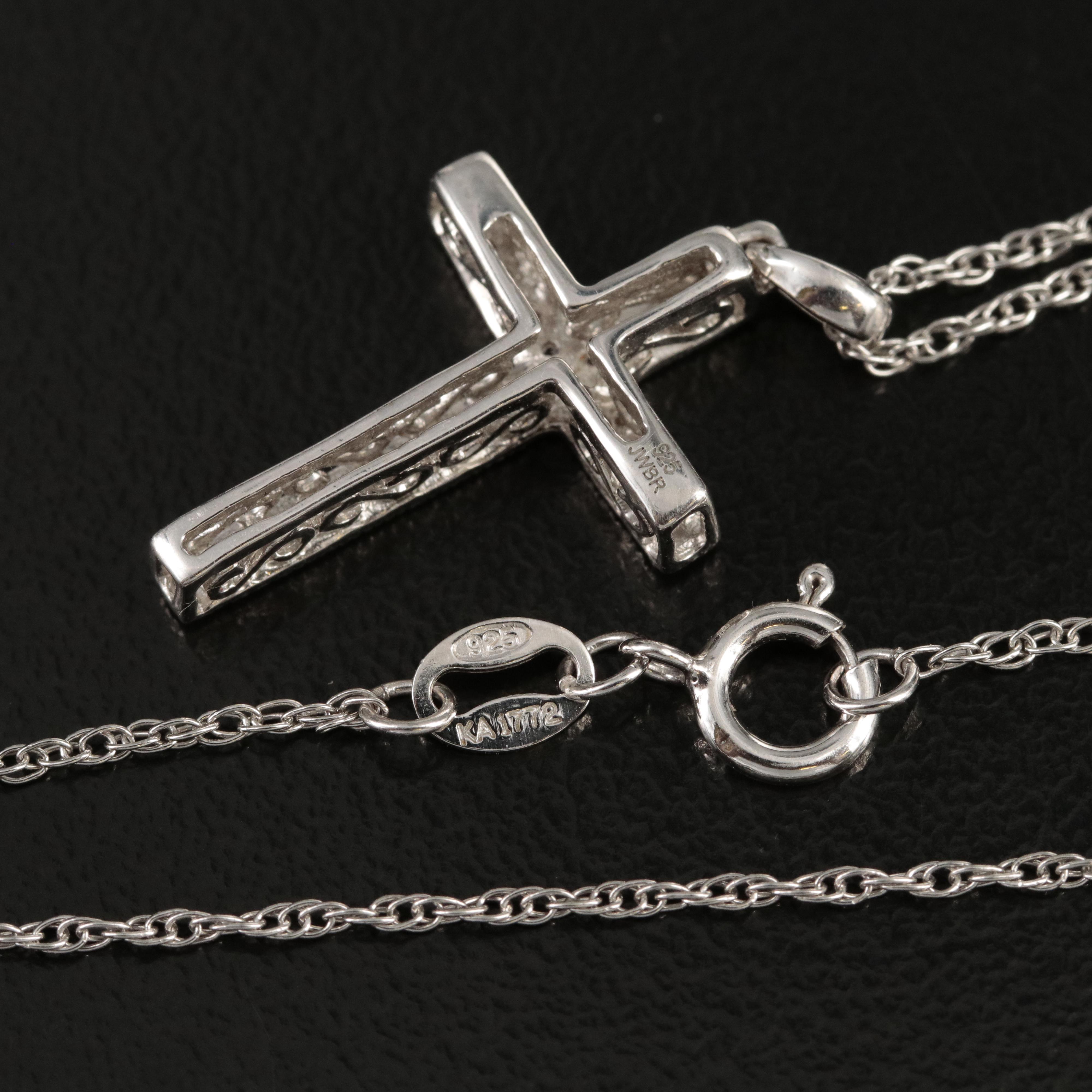 Sterling Diamond Cross Pendant Necklace