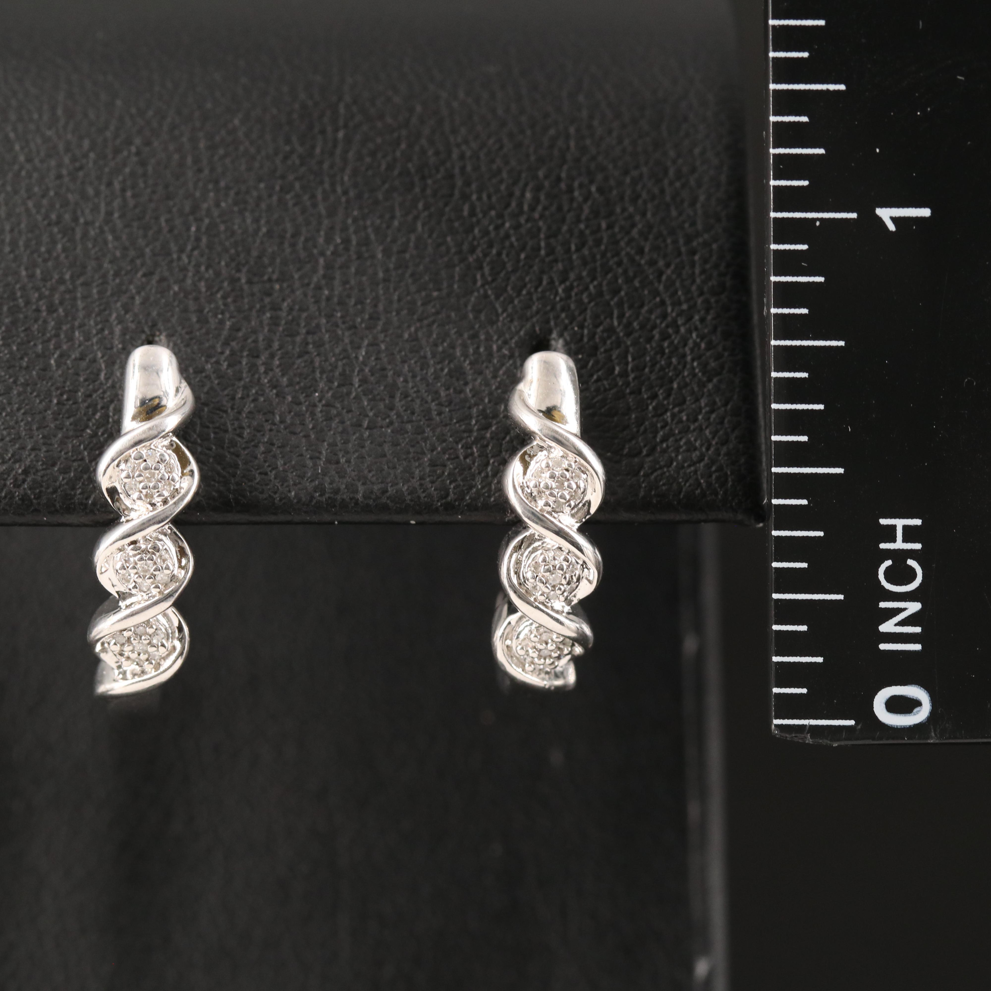 Sterling Diamond J Hoop Earrings