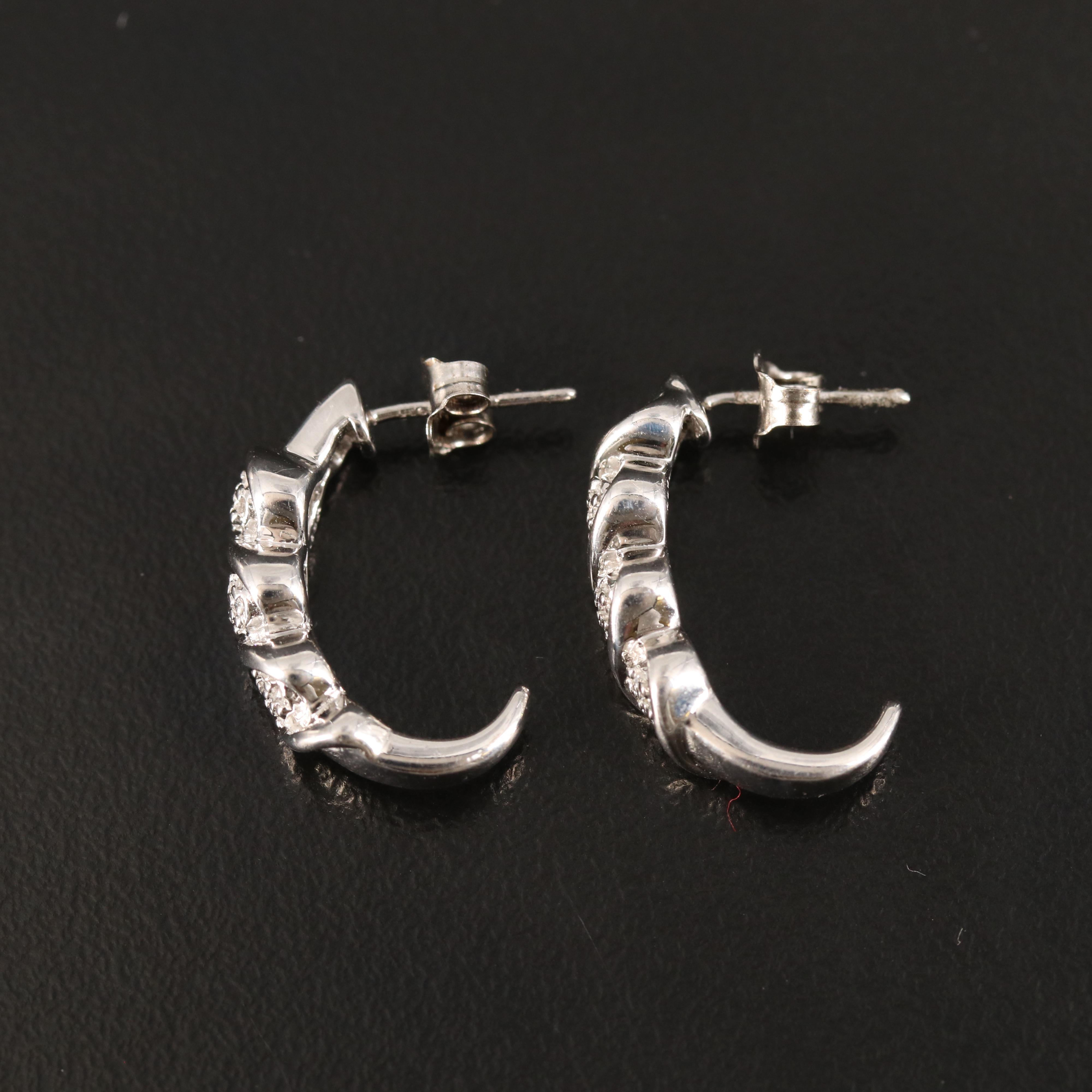 Sterling Diamond J Hoop Earrings