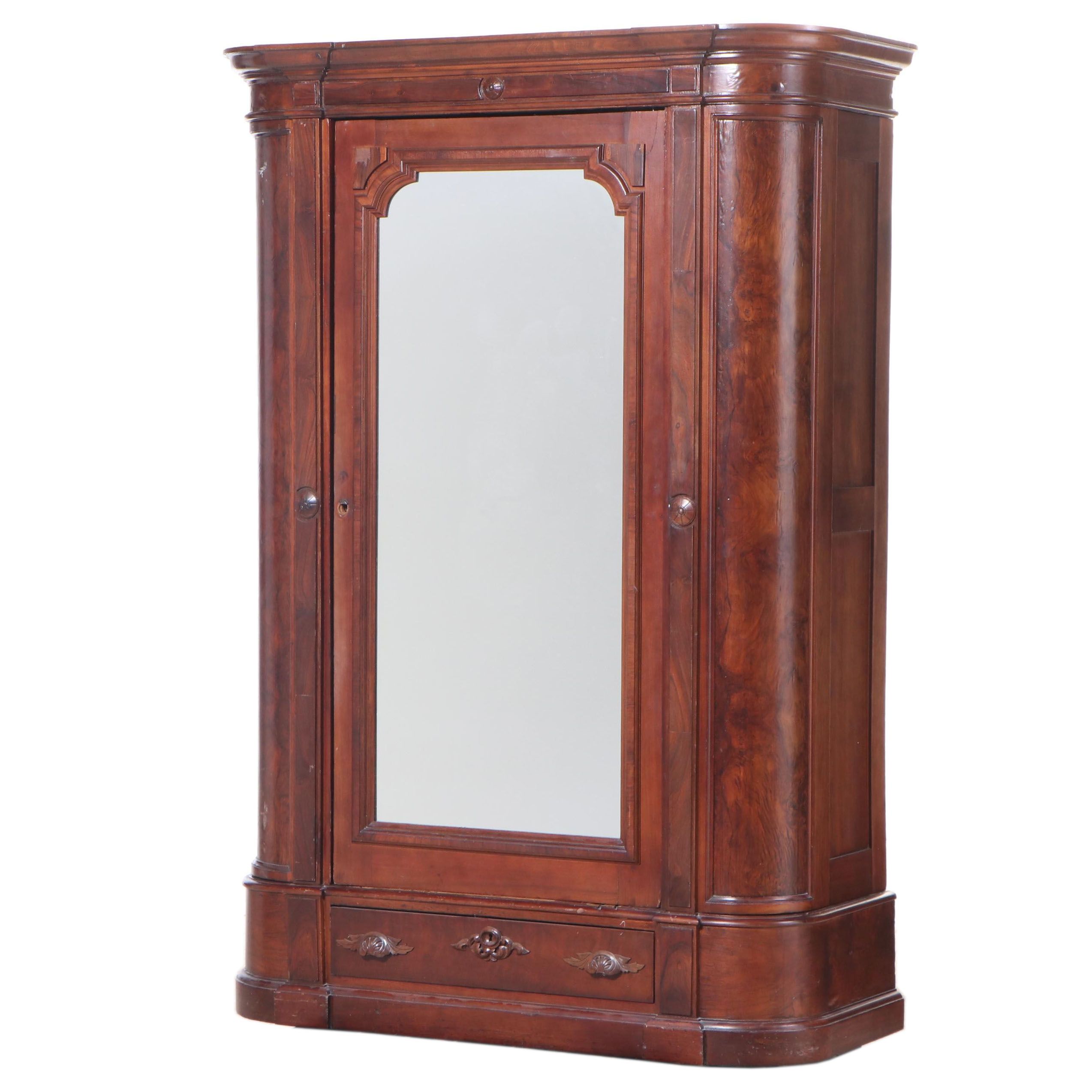 Renaissance Revival Walnut Mirrored Wardrobe, Late 19th Century