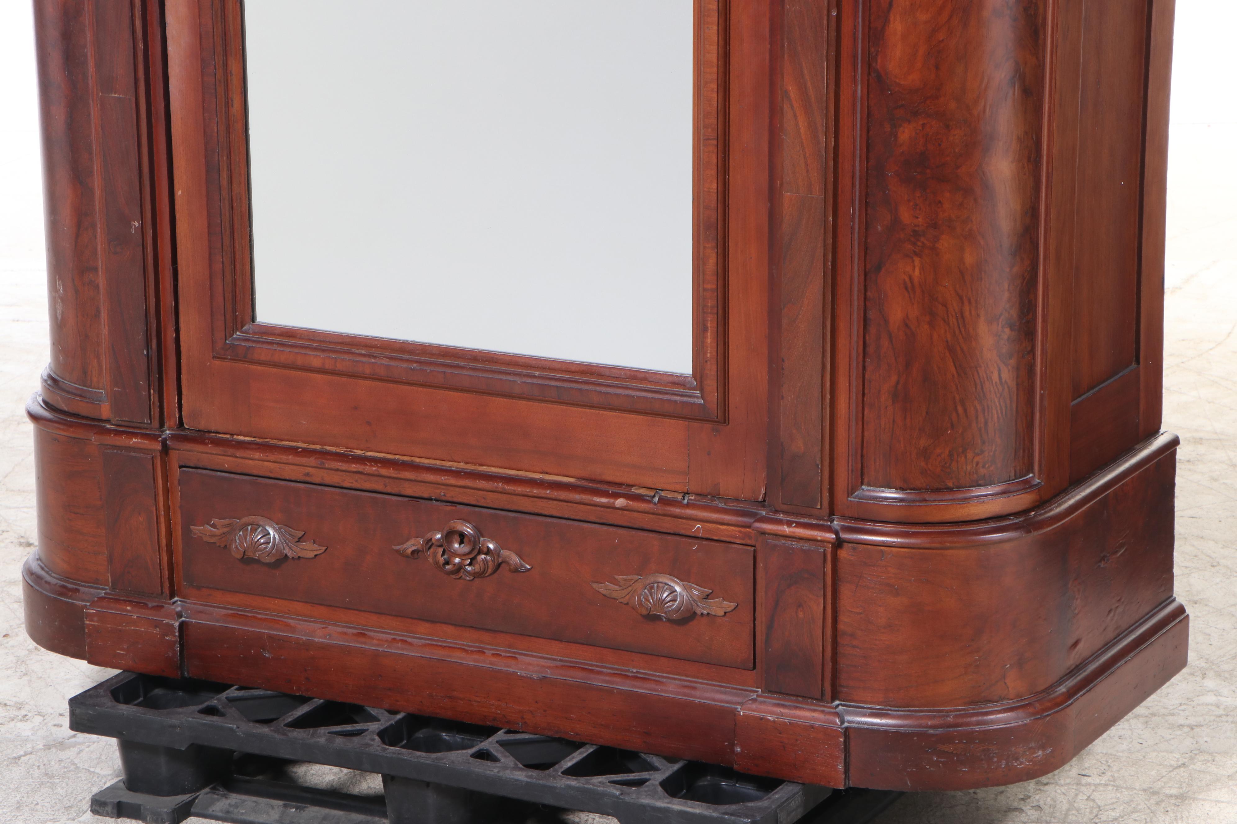 Renaissance Revival Walnut Mirrored Wardrobe, Late 19th Century