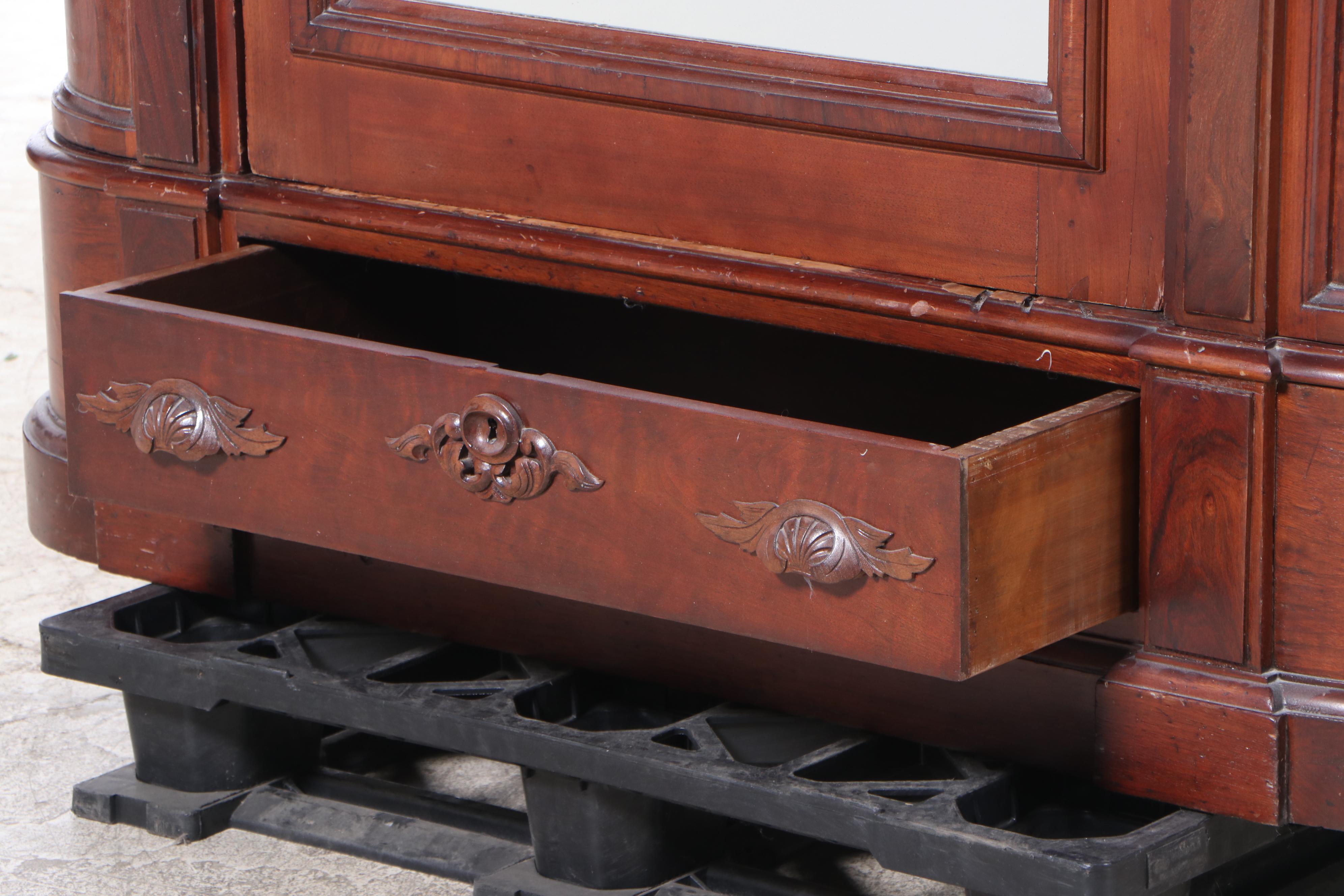 Renaissance Revival Walnut Mirrored Wardrobe, Late 19th Century