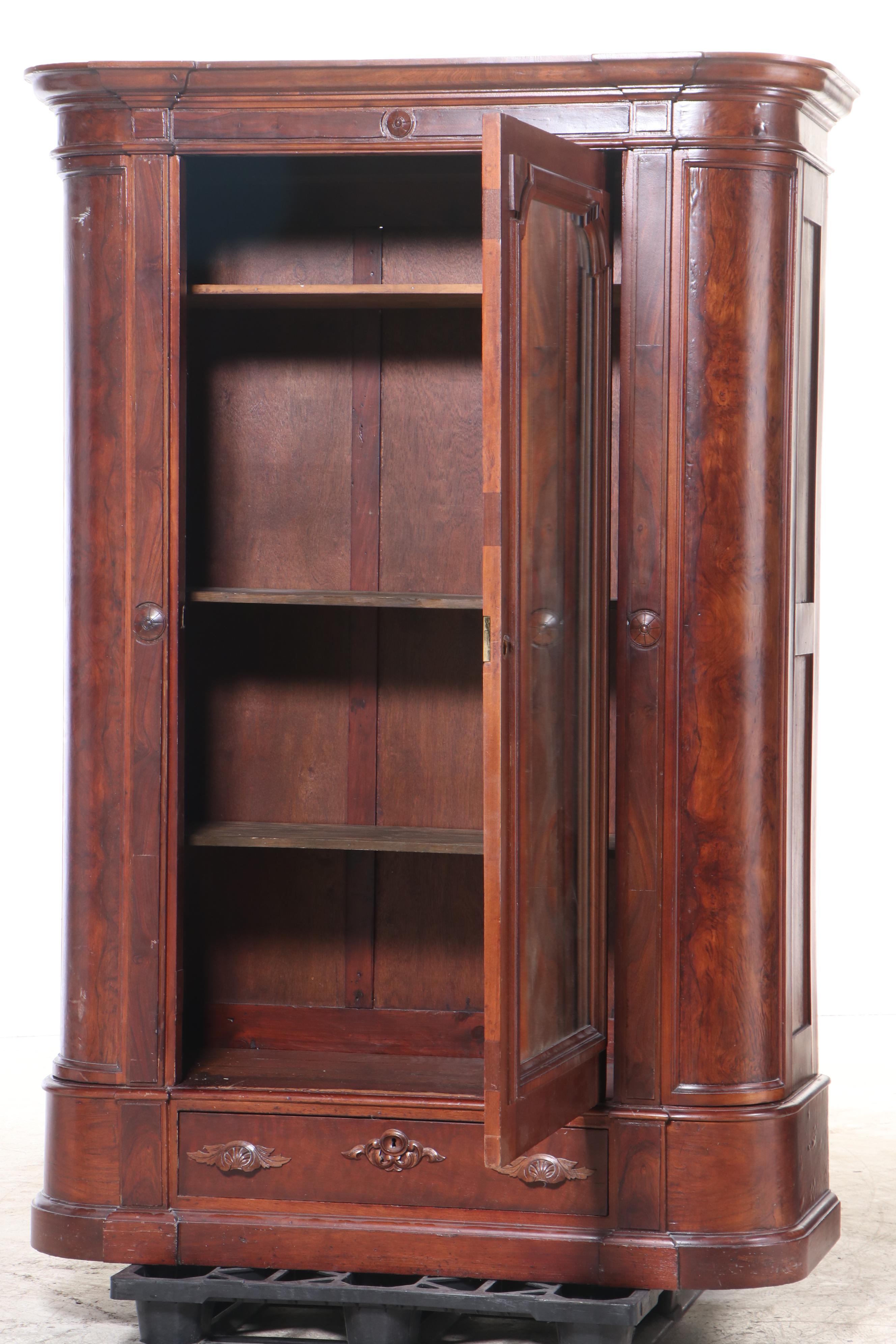Renaissance Revival Walnut Mirrored Wardrobe, Late 19th Century