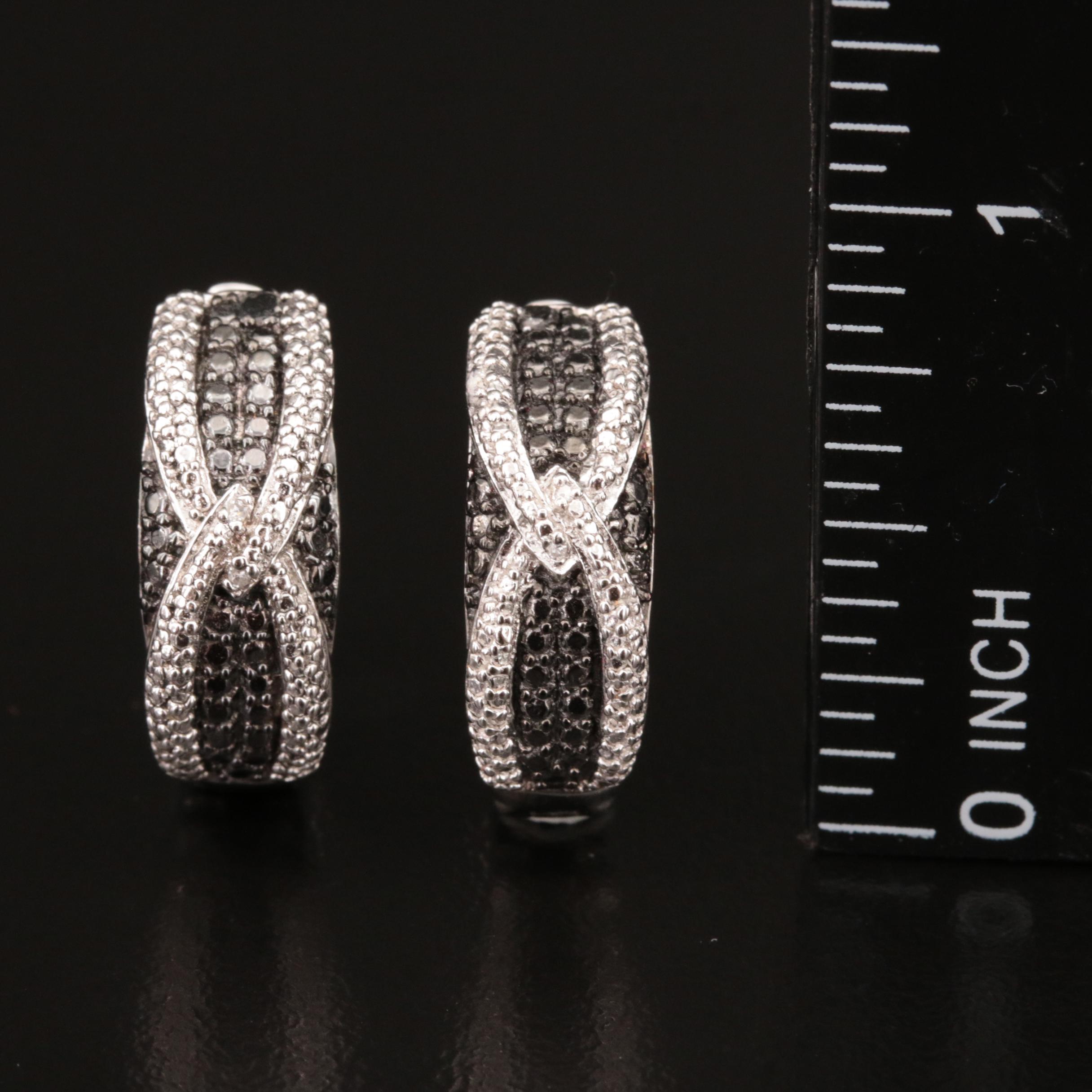 Sterling Diamond Interlocking Diamond Ring and Hoop Earrings