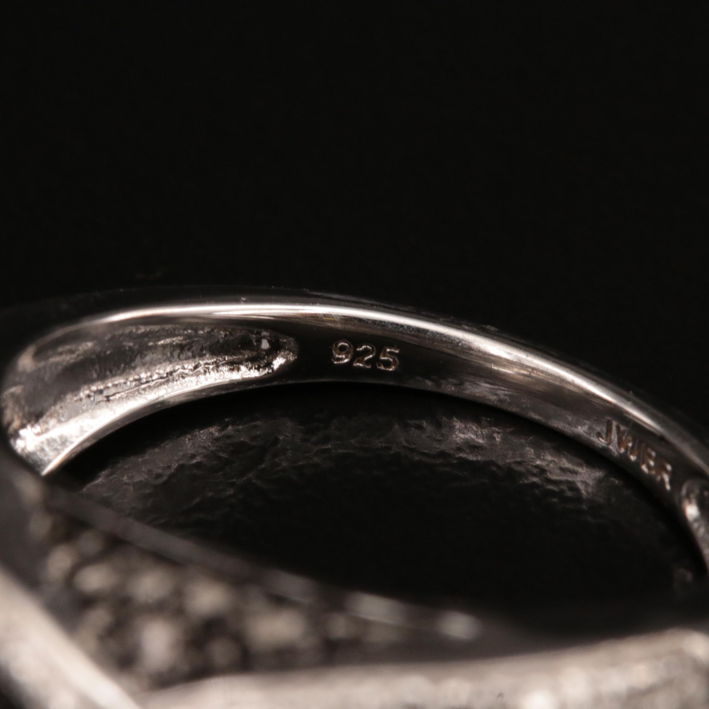 Sterling Diamond Interlocking Diamond Ring and Hoop Earrings