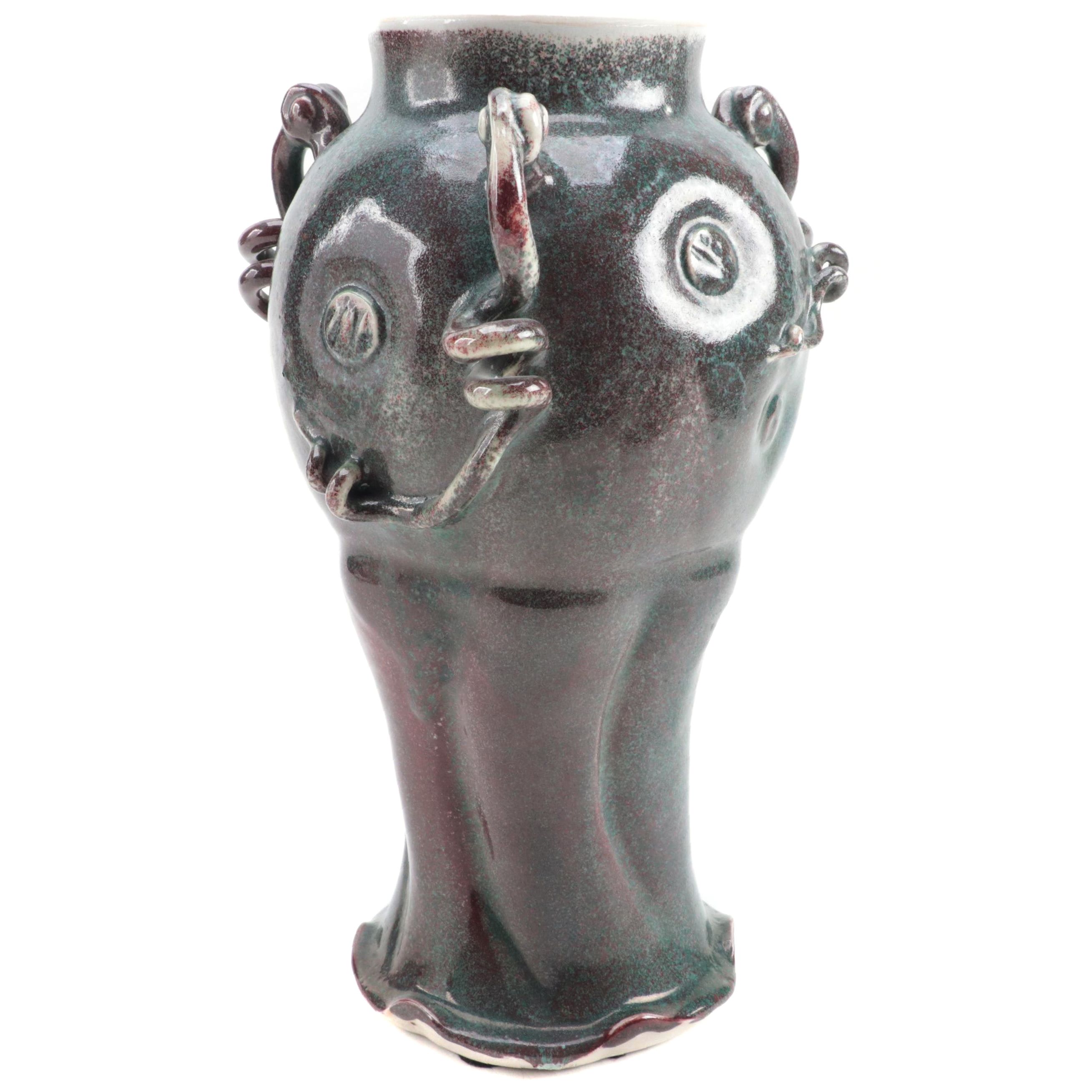 Larry Watson Art Pottery Handled Vase