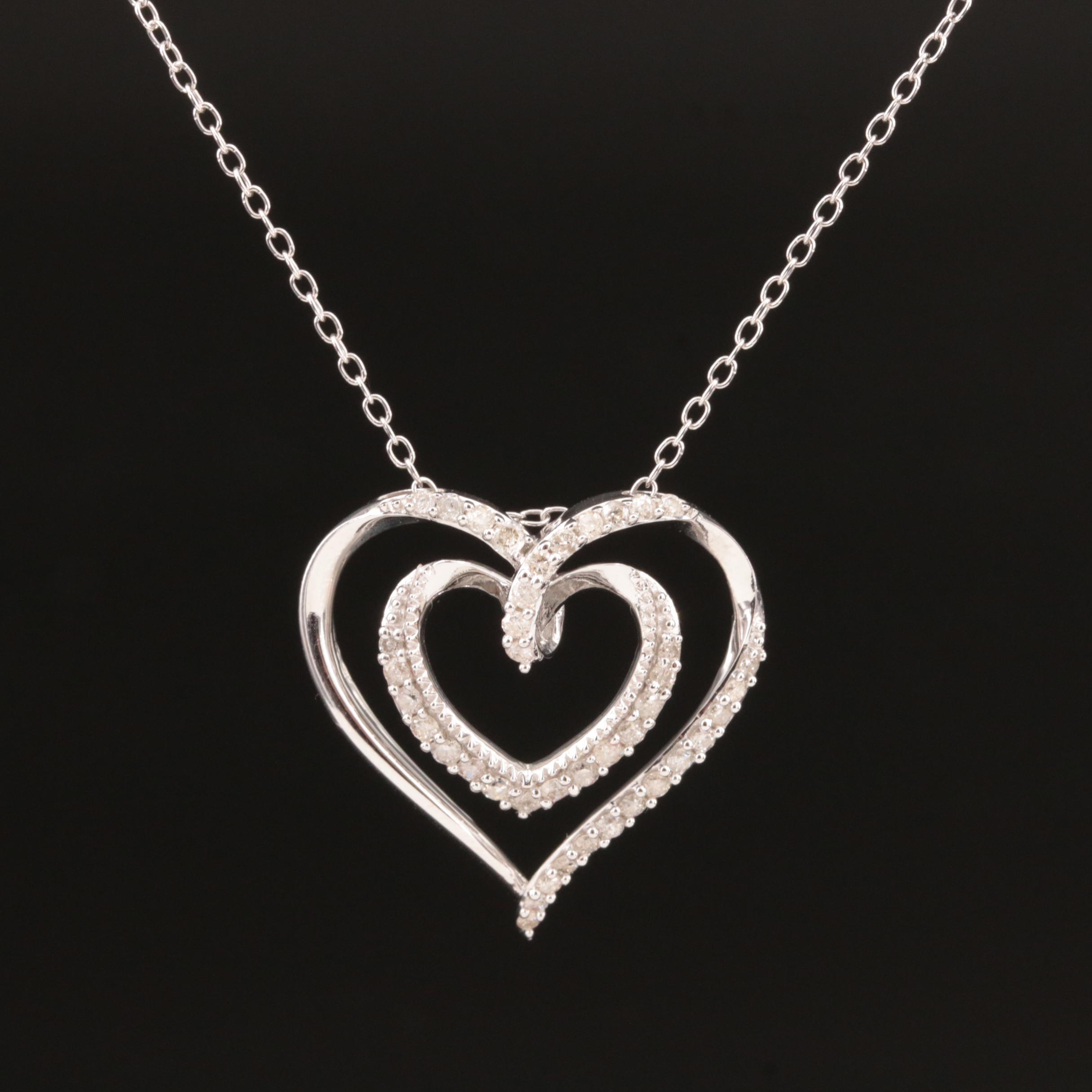 Sterling Double Heart Pendant Necklace