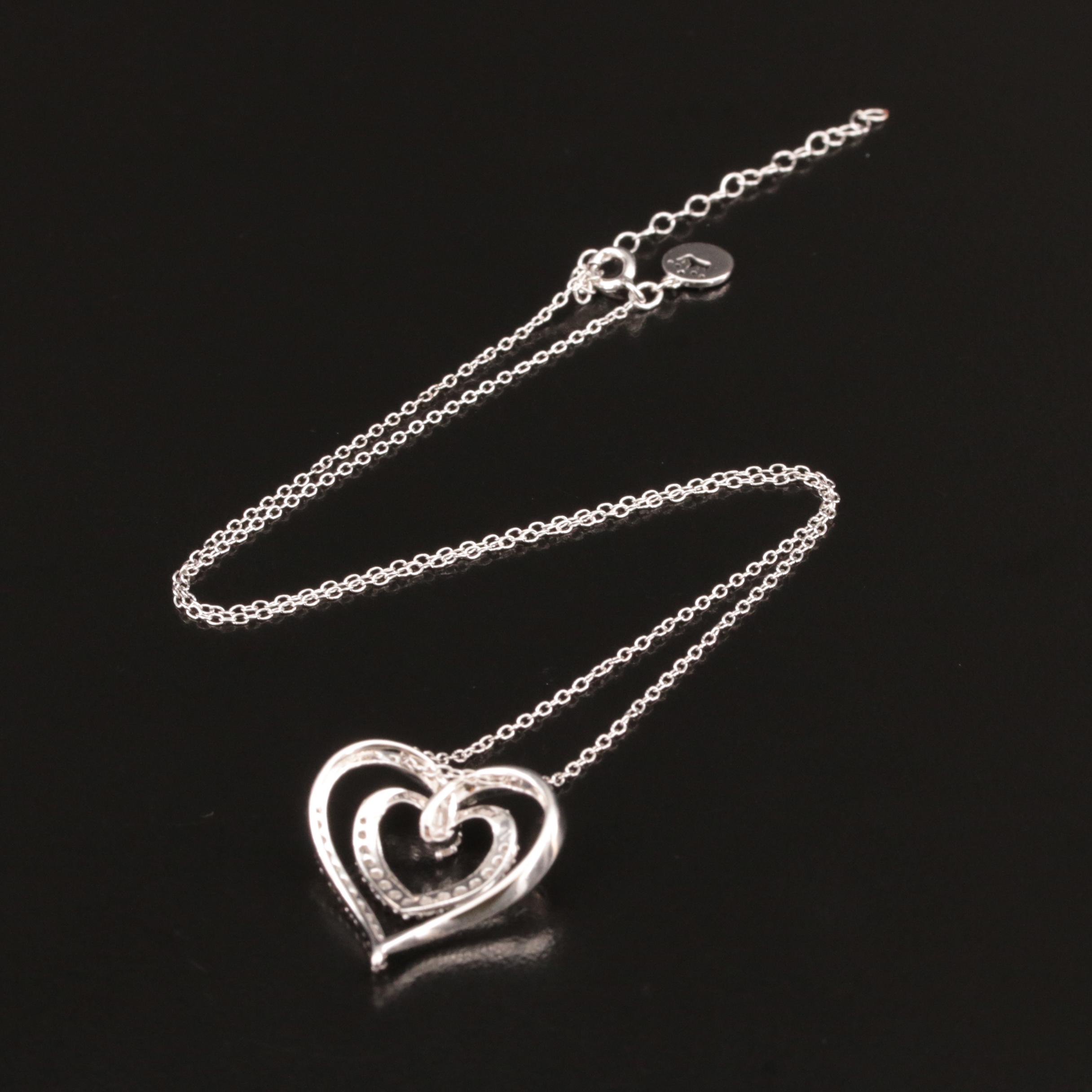 Sterling Double Heart Pendant Necklace