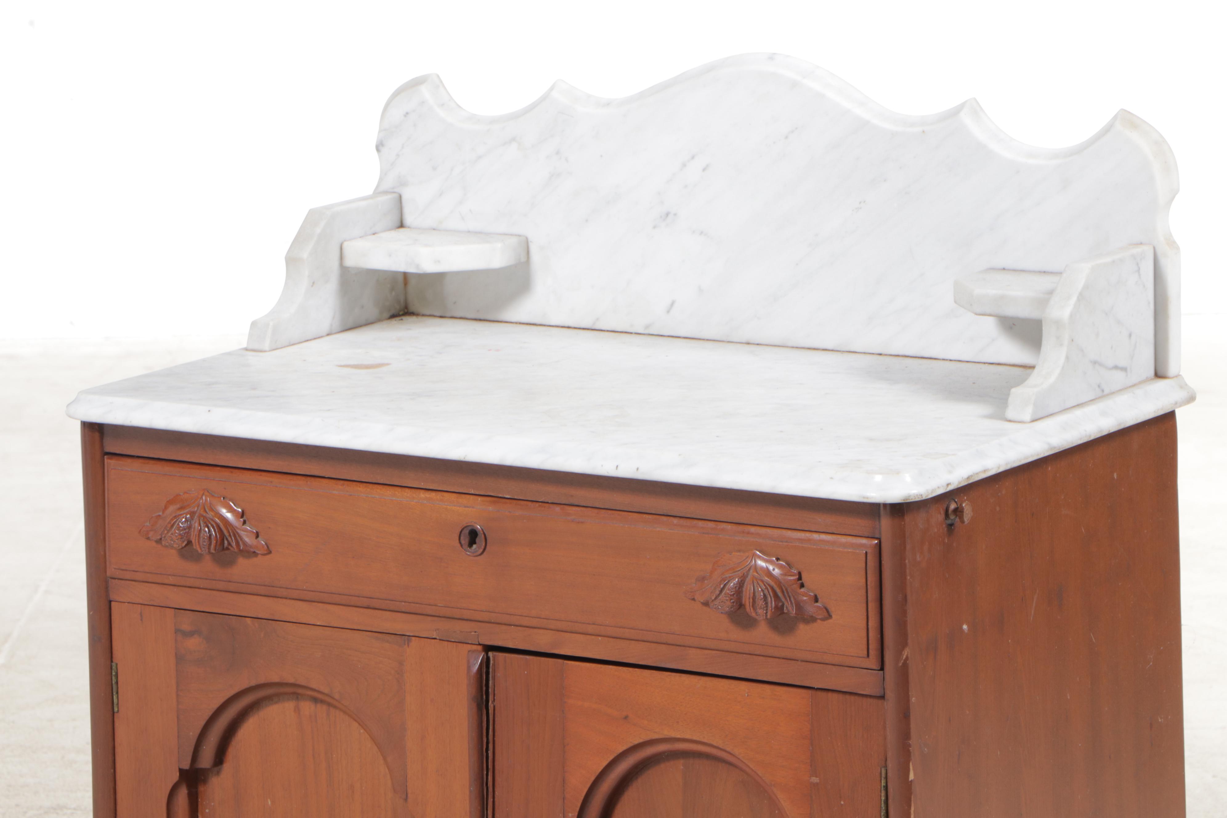 Mitchell & Rammelsberg Victorian Walnut and White Marble Washstand