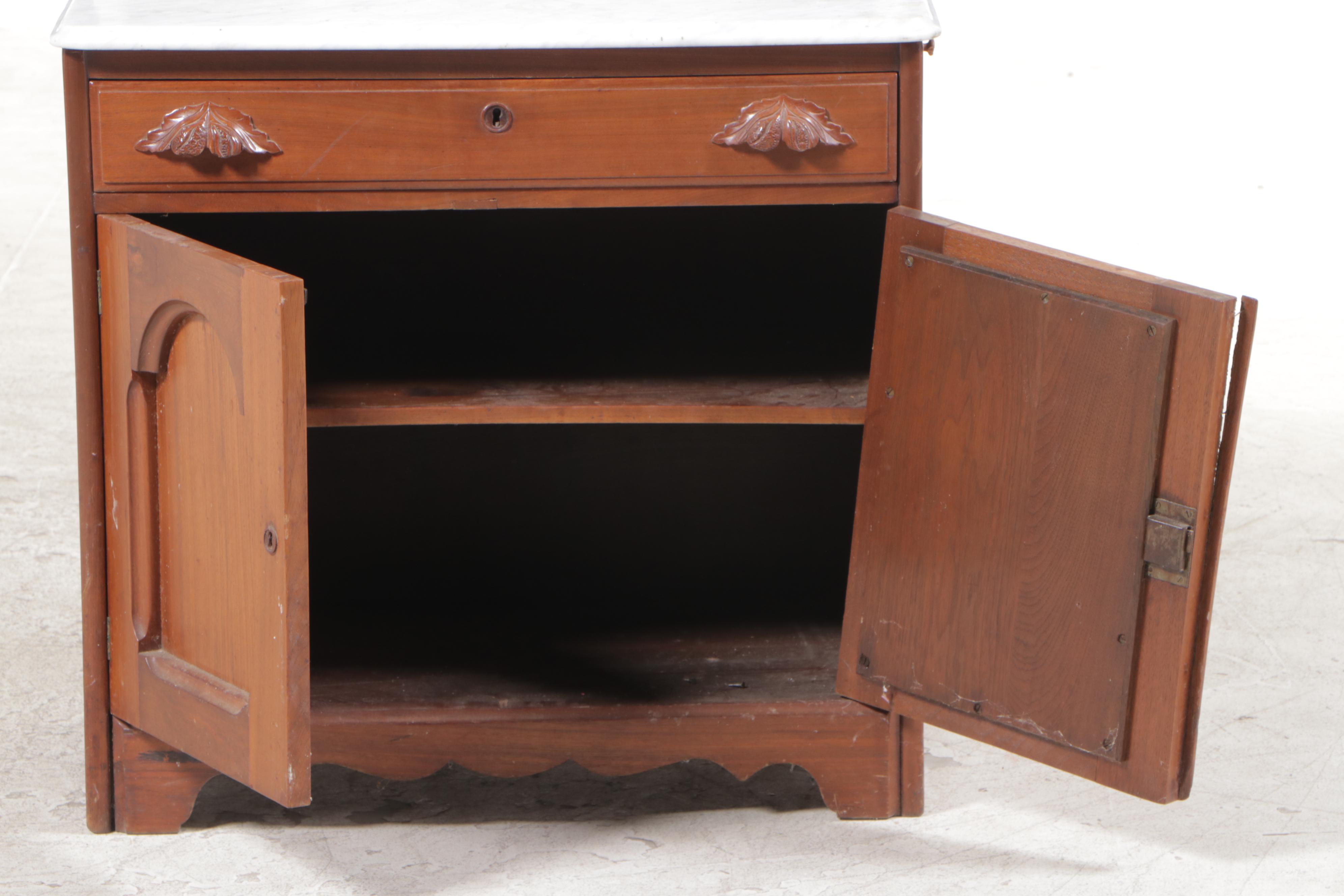 Mitchell & Rammelsberg Victorian Walnut and White Marble Washstand