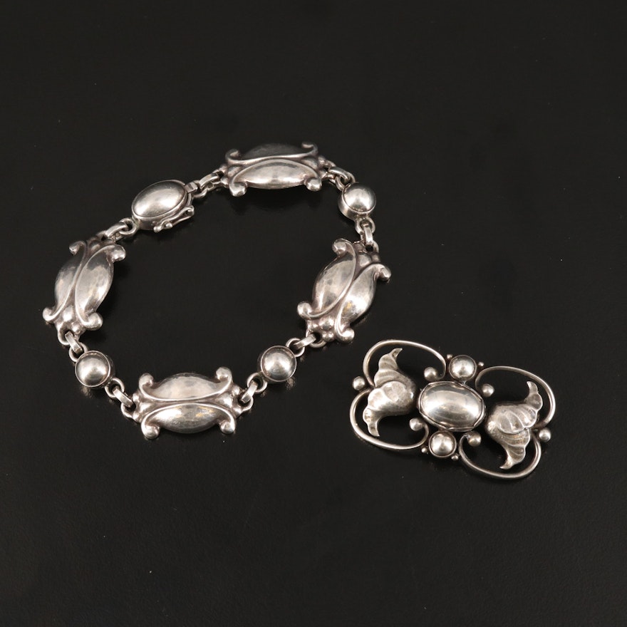 Georg Jensen Sterling Bracelet and Brooch