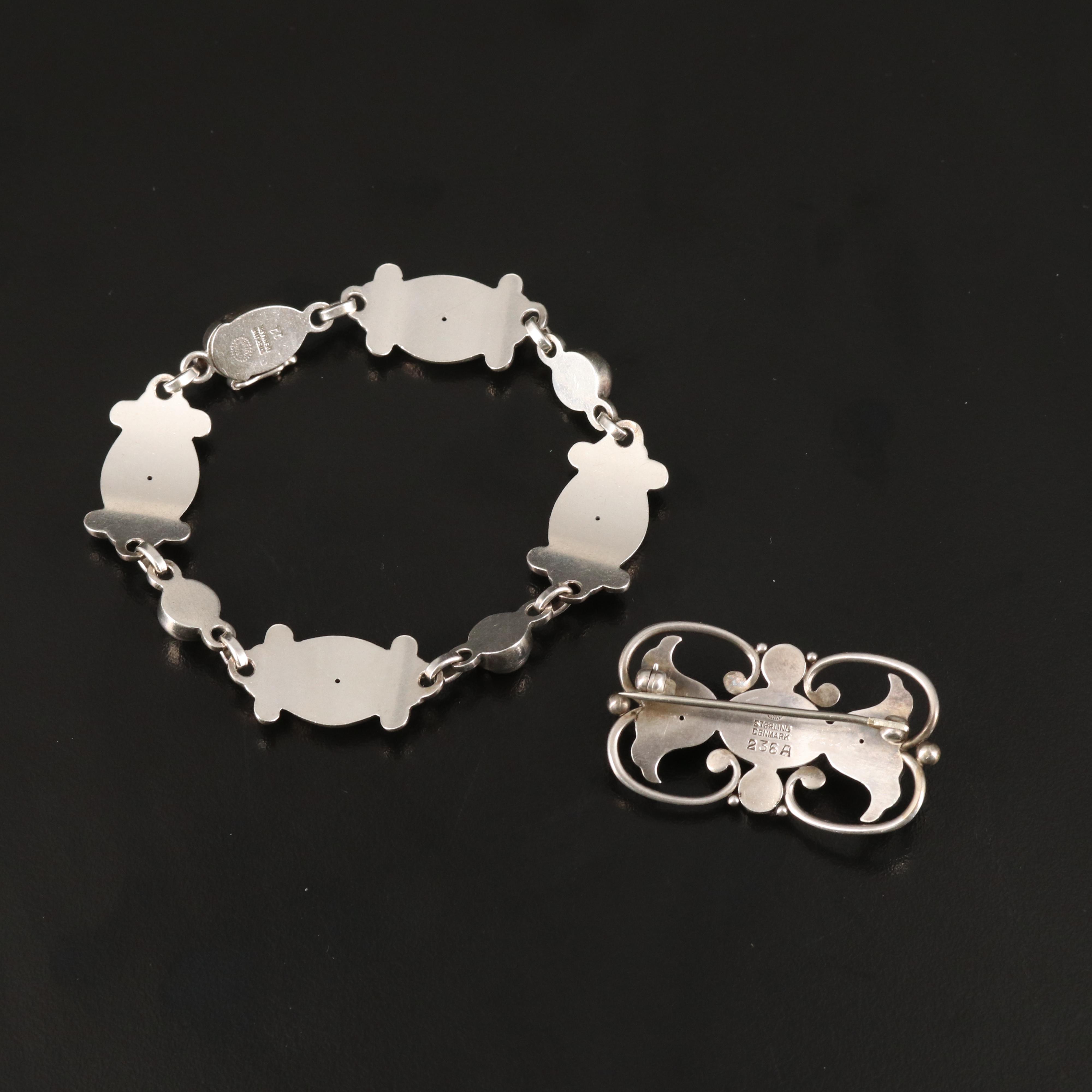 Georg Jensen Sterling Bracelet and Brooch