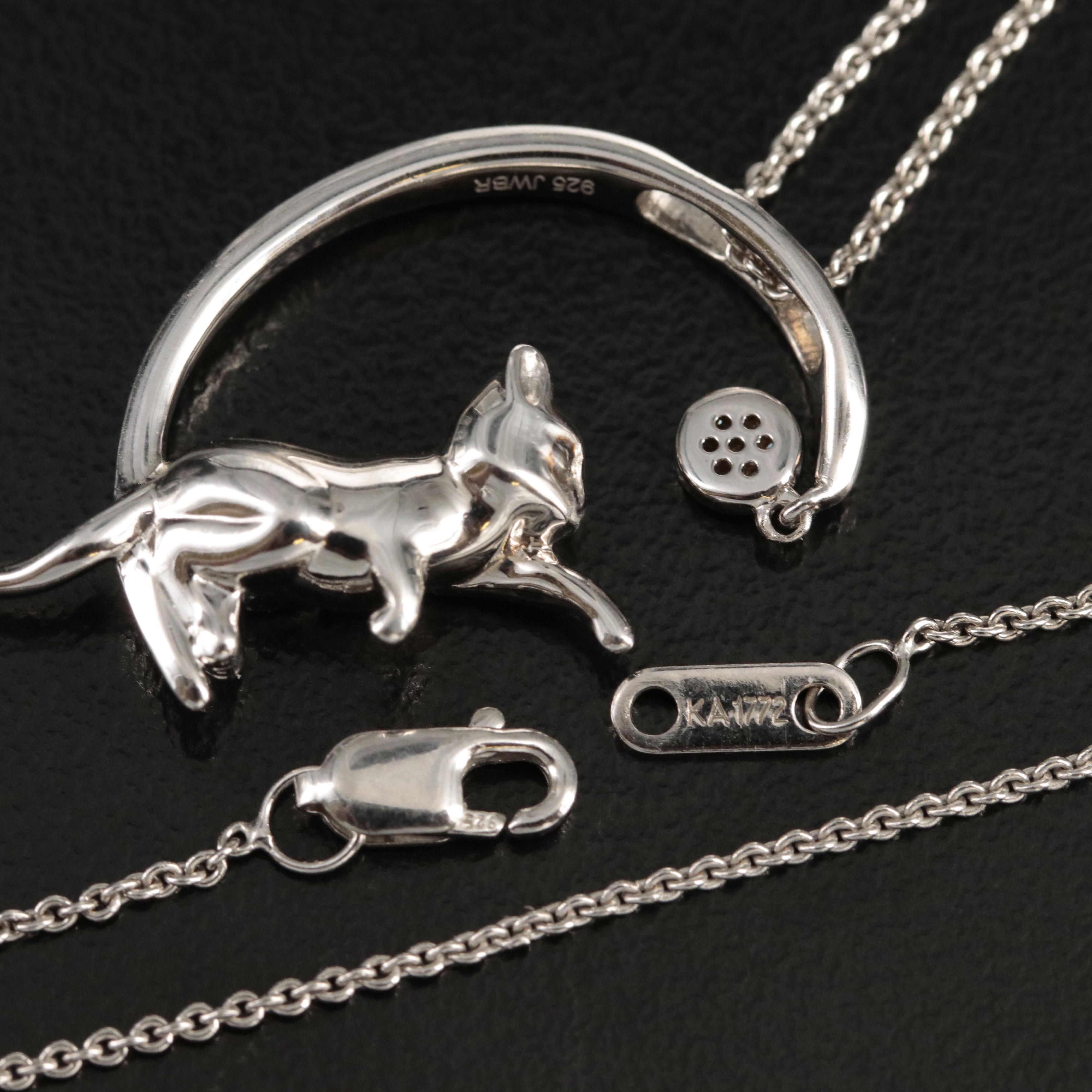 Sterling Diamond Playful Kitten Pendant Necklace