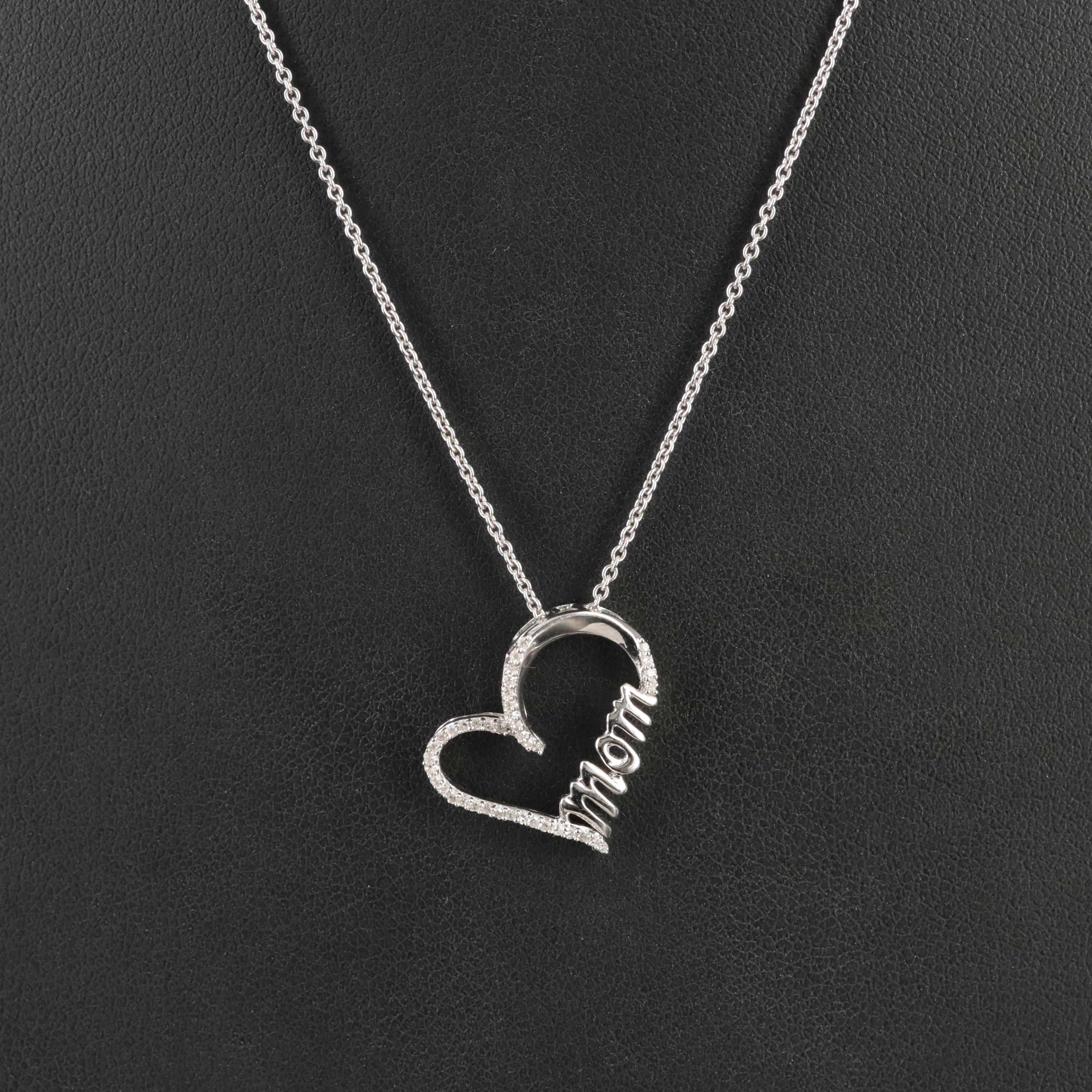 Sterling Diamond "Mom" Heart Pendant Necklace
