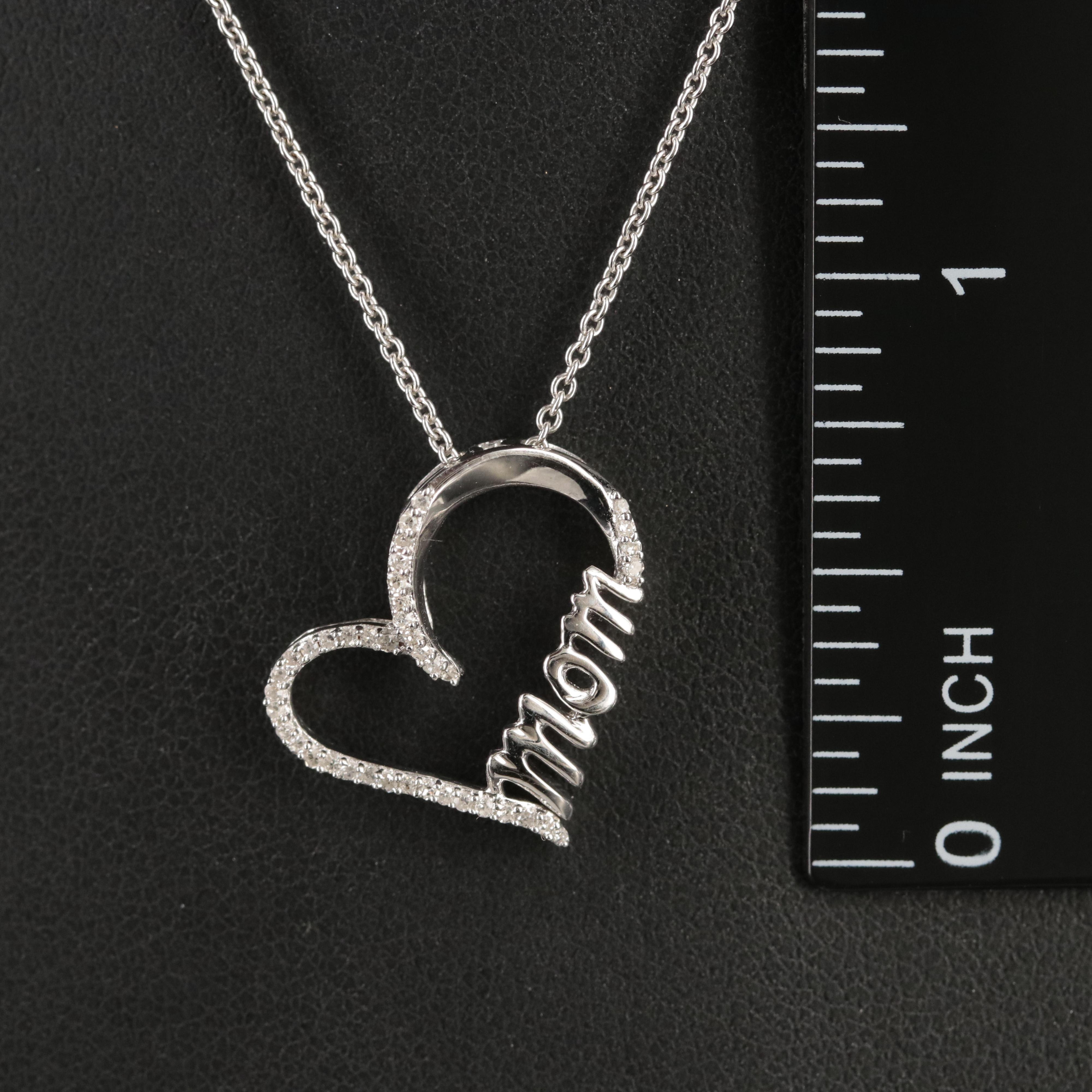 Sterling Diamond "Mom" Heart Pendant Necklace