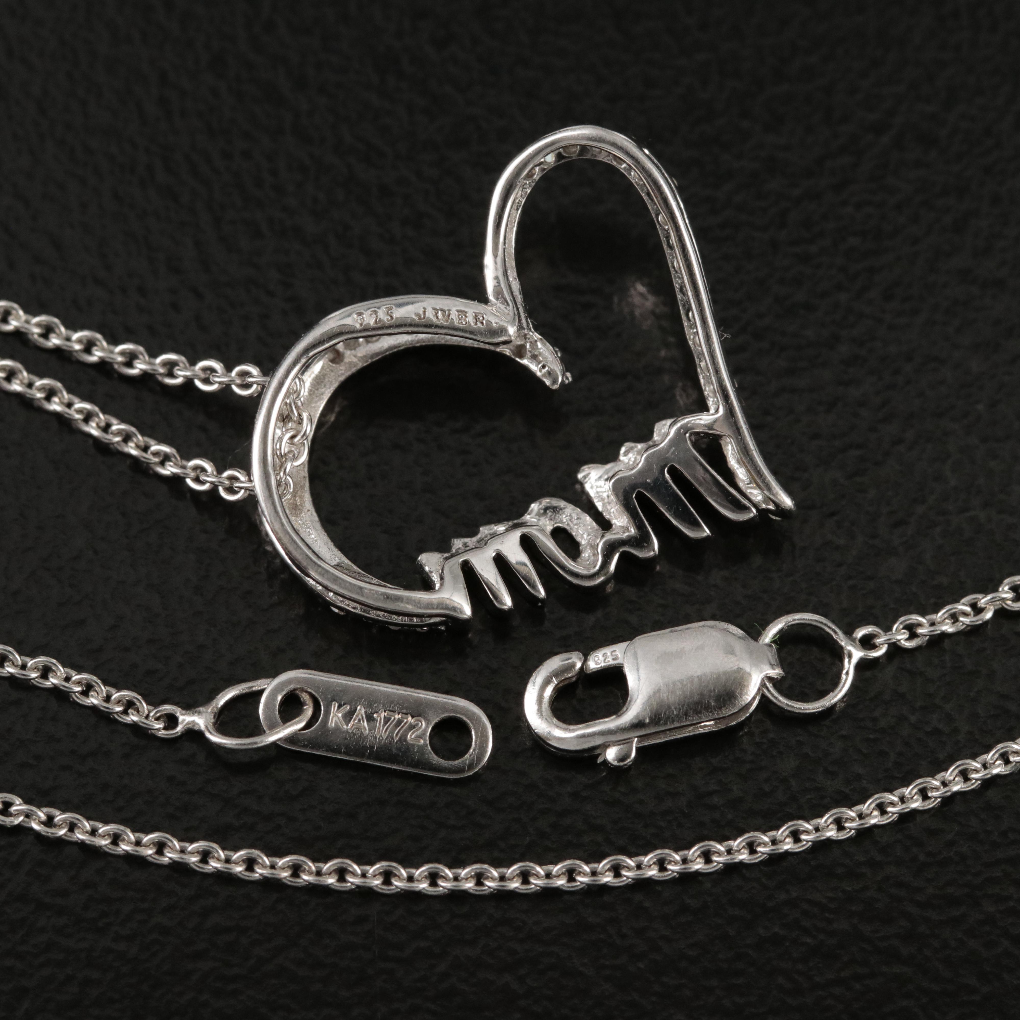 Sterling Diamond "Mom" Heart Pendant Necklace