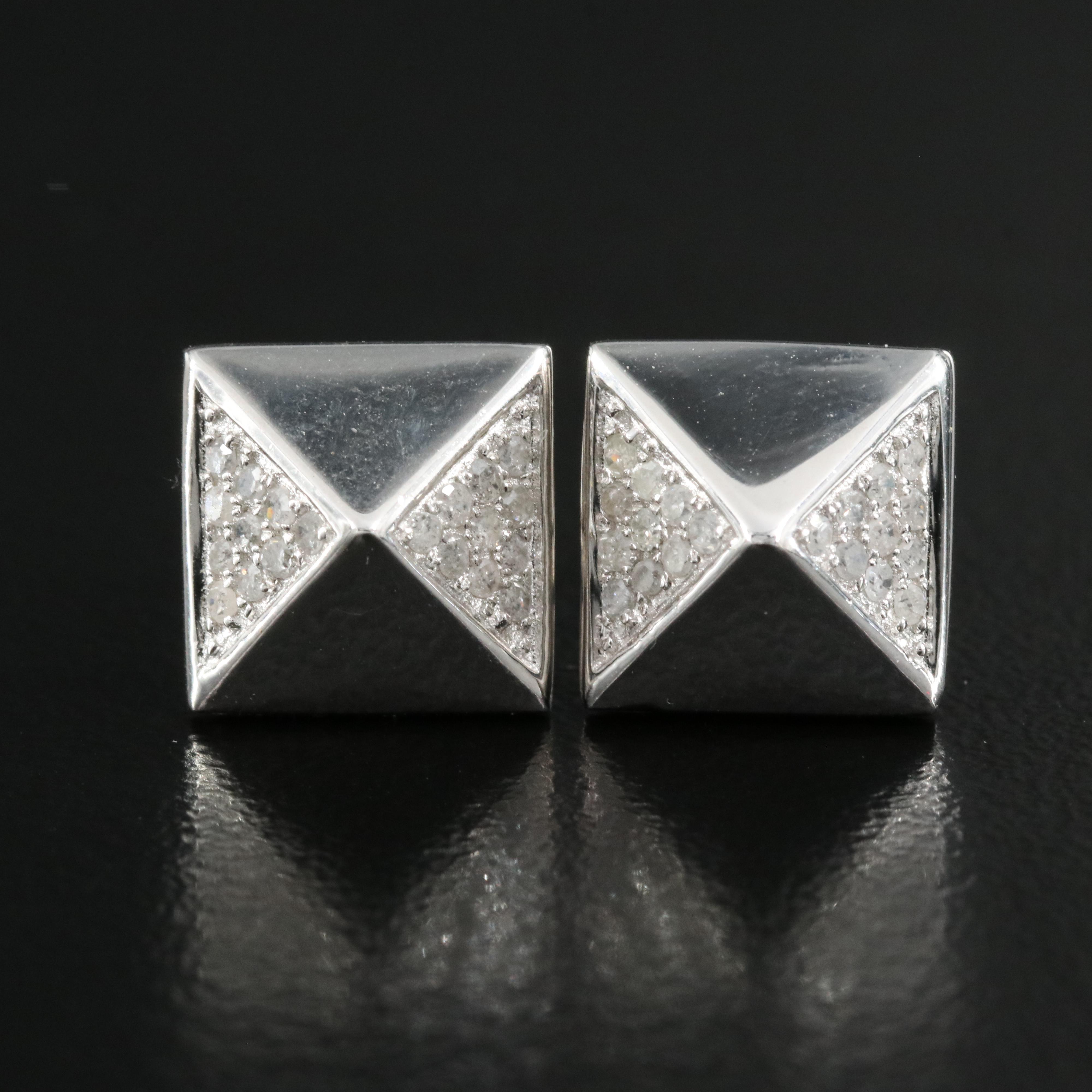 Sterling Diamond Pyramid Stud Earrings