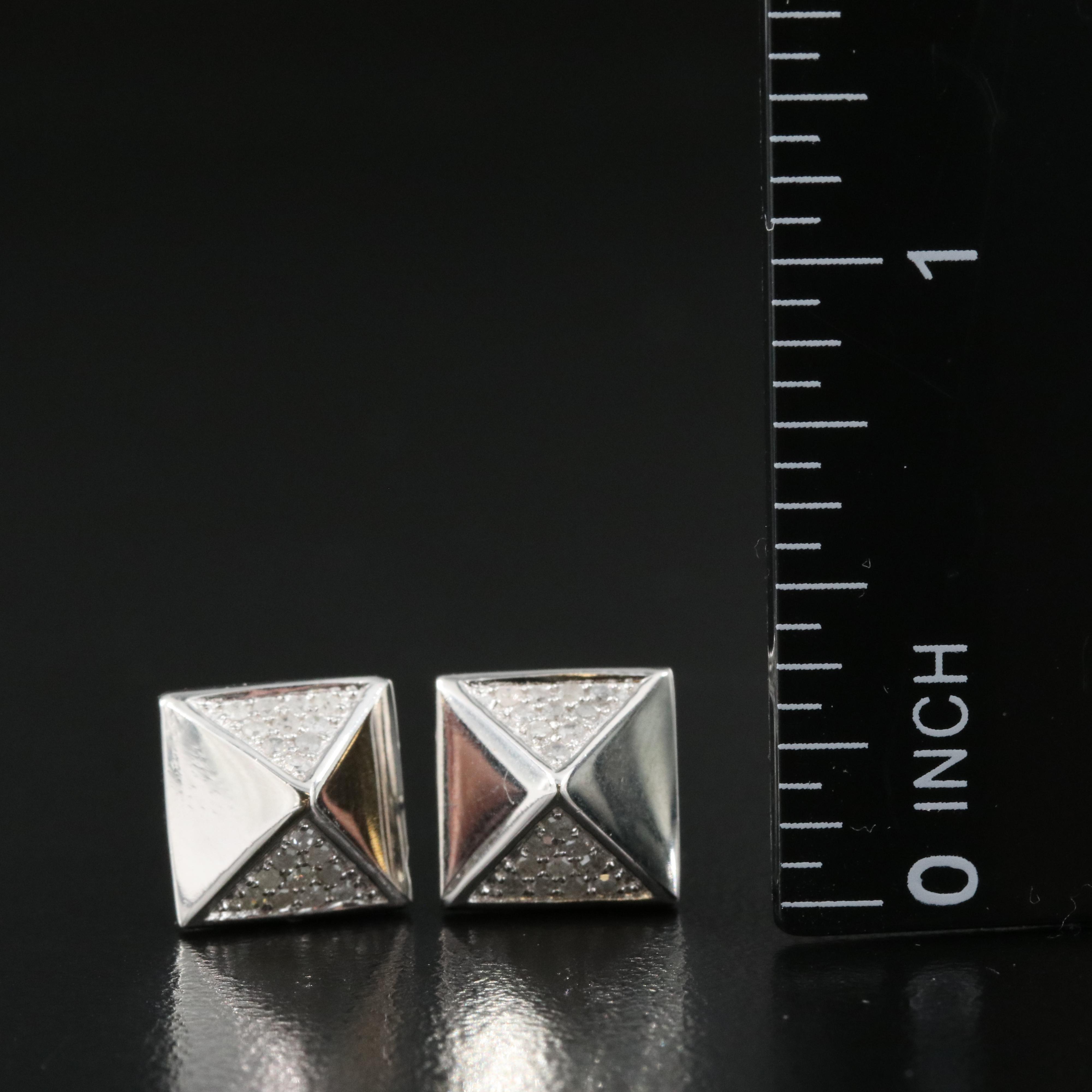 Sterling Diamond Pyramid Stud Earrings