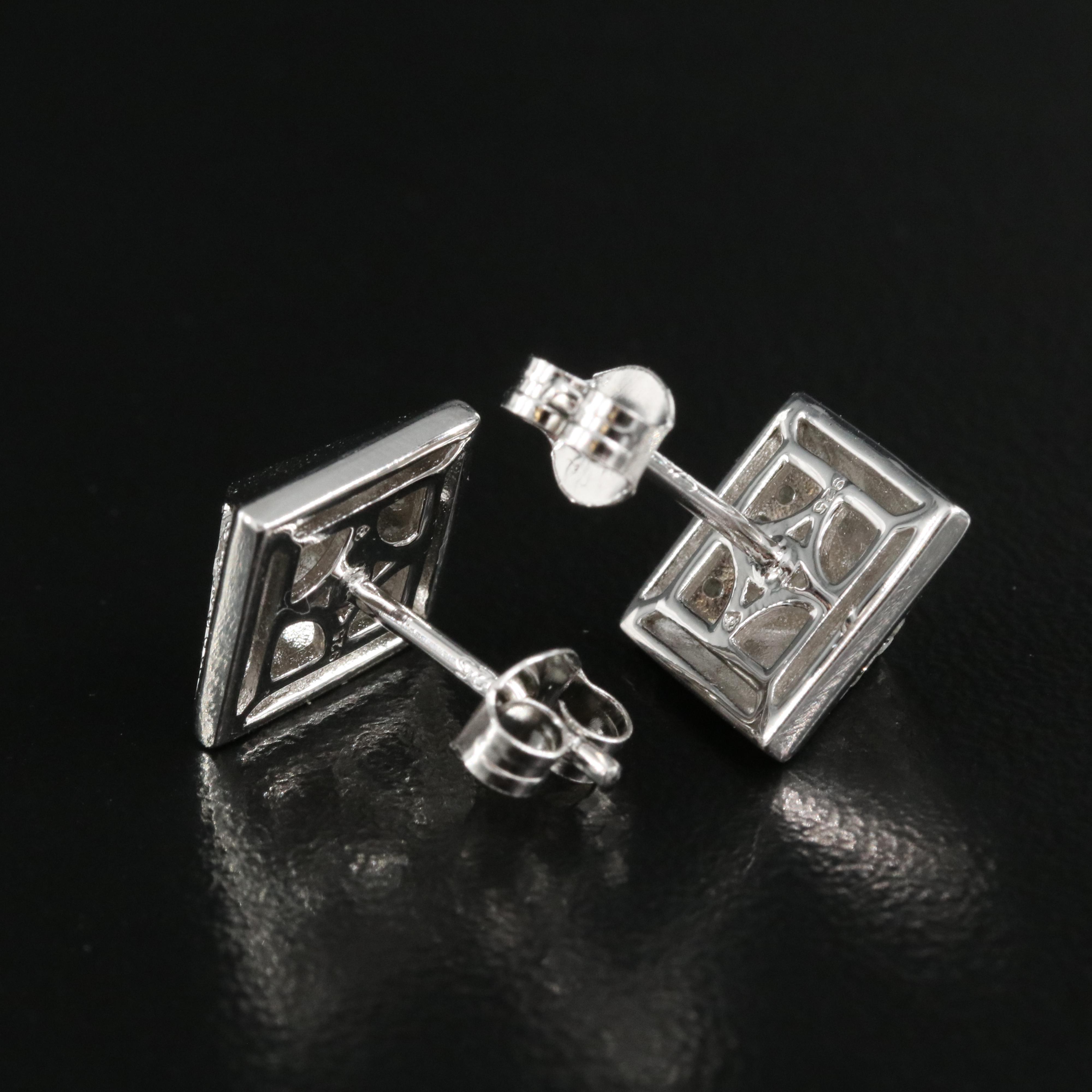 Sterling Diamond Pyramid Stud Earrings