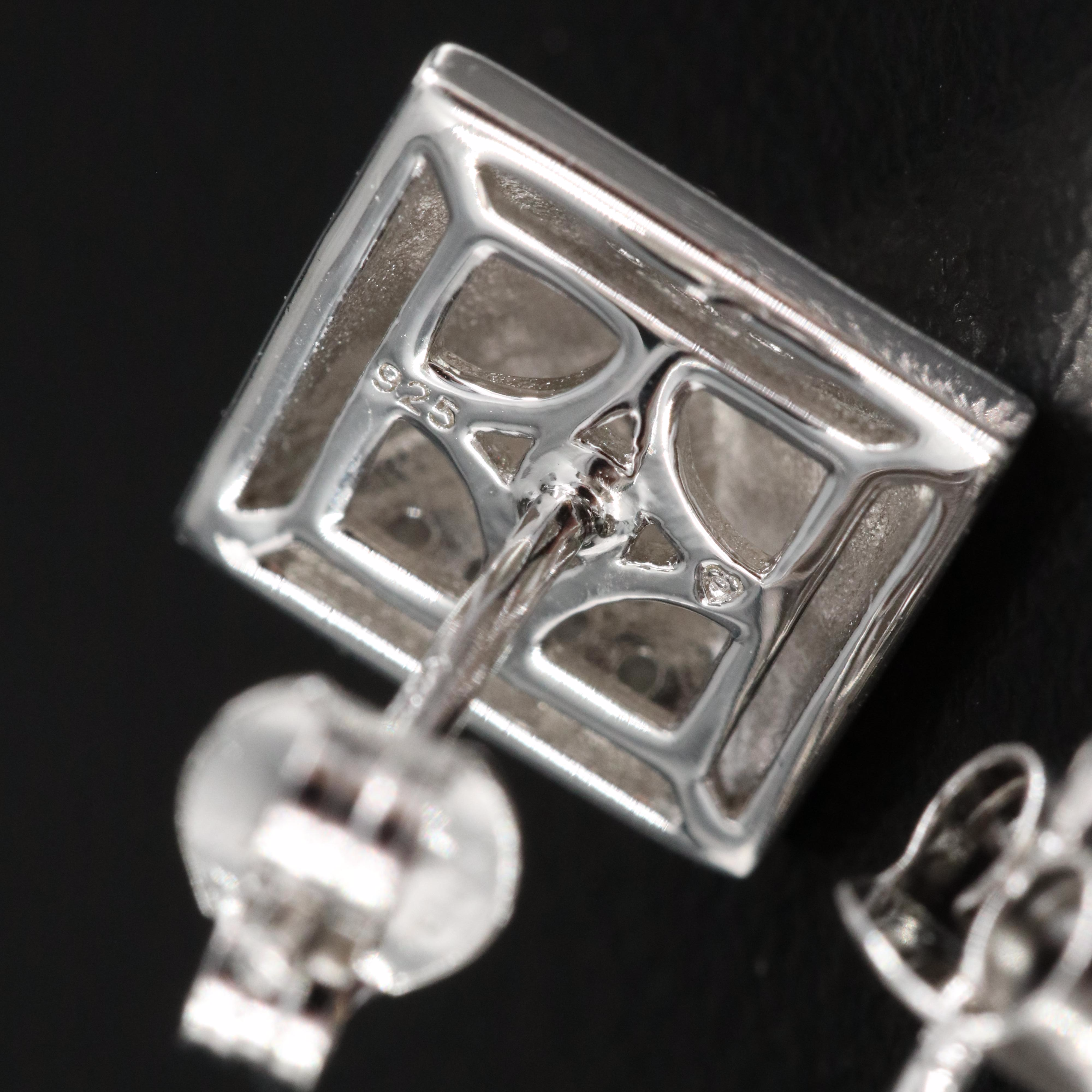 Sterling Diamond Pyramid Stud Earrings