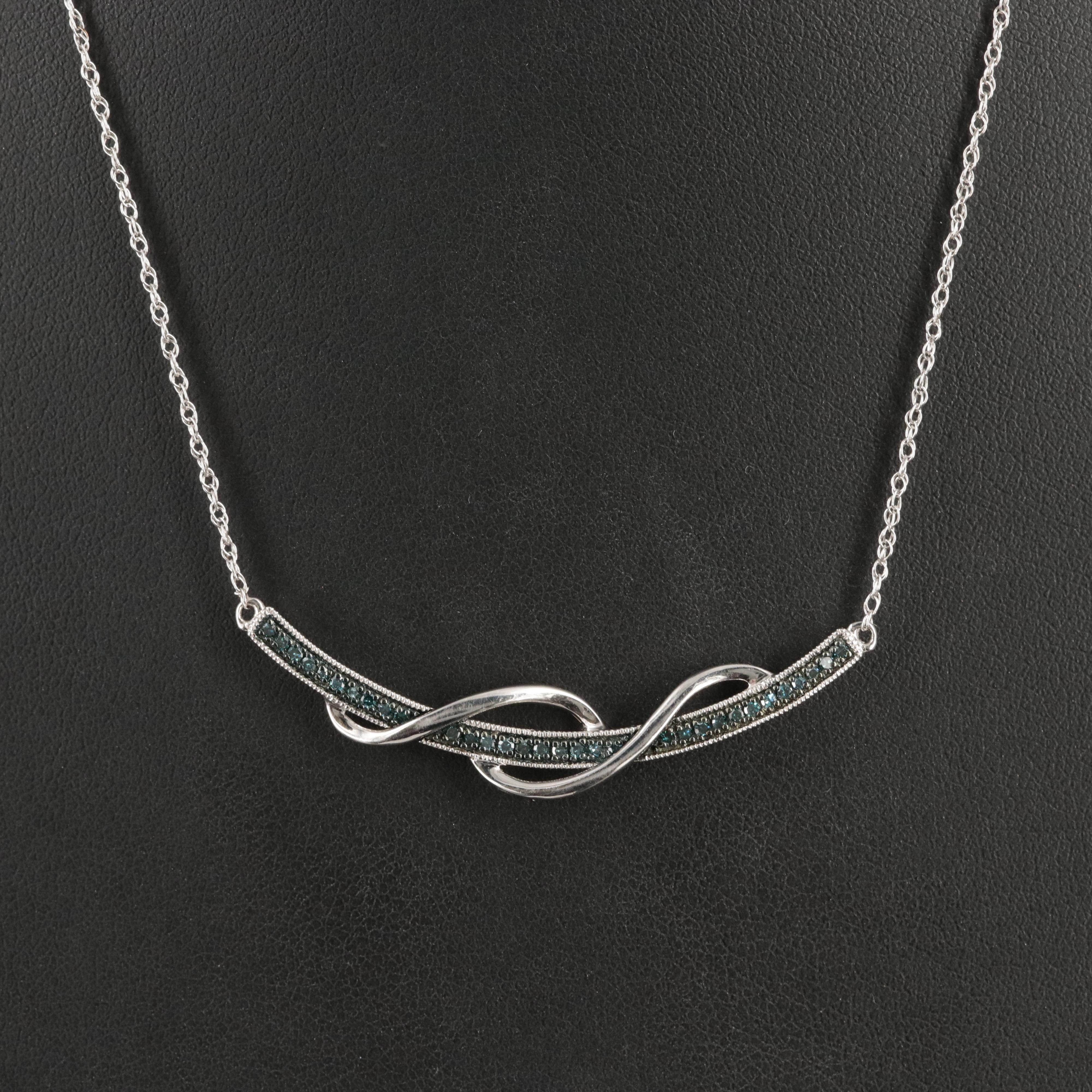 Sterling Diamond Curved Bar Necklace
