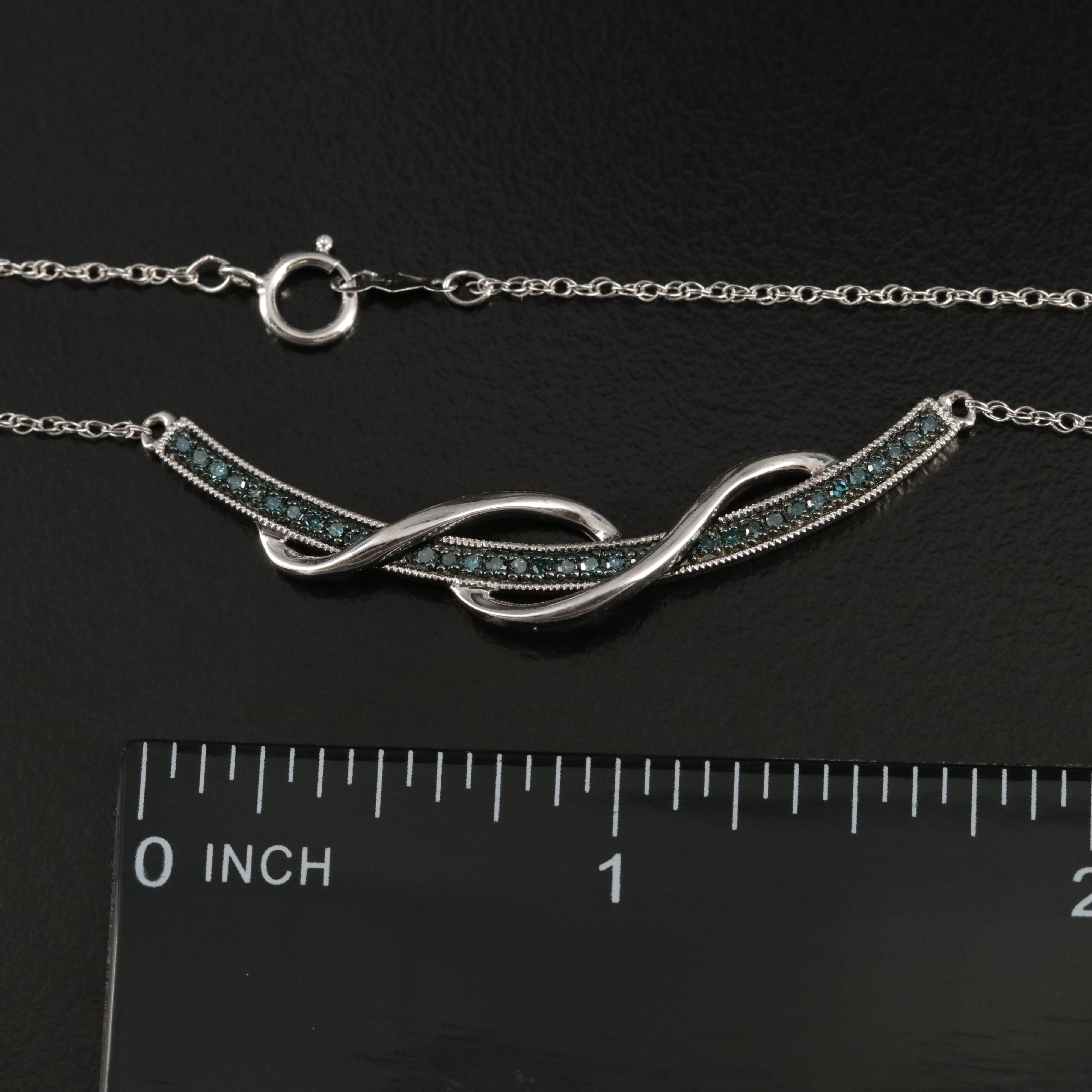 Sterling Diamond Curved Bar Necklace