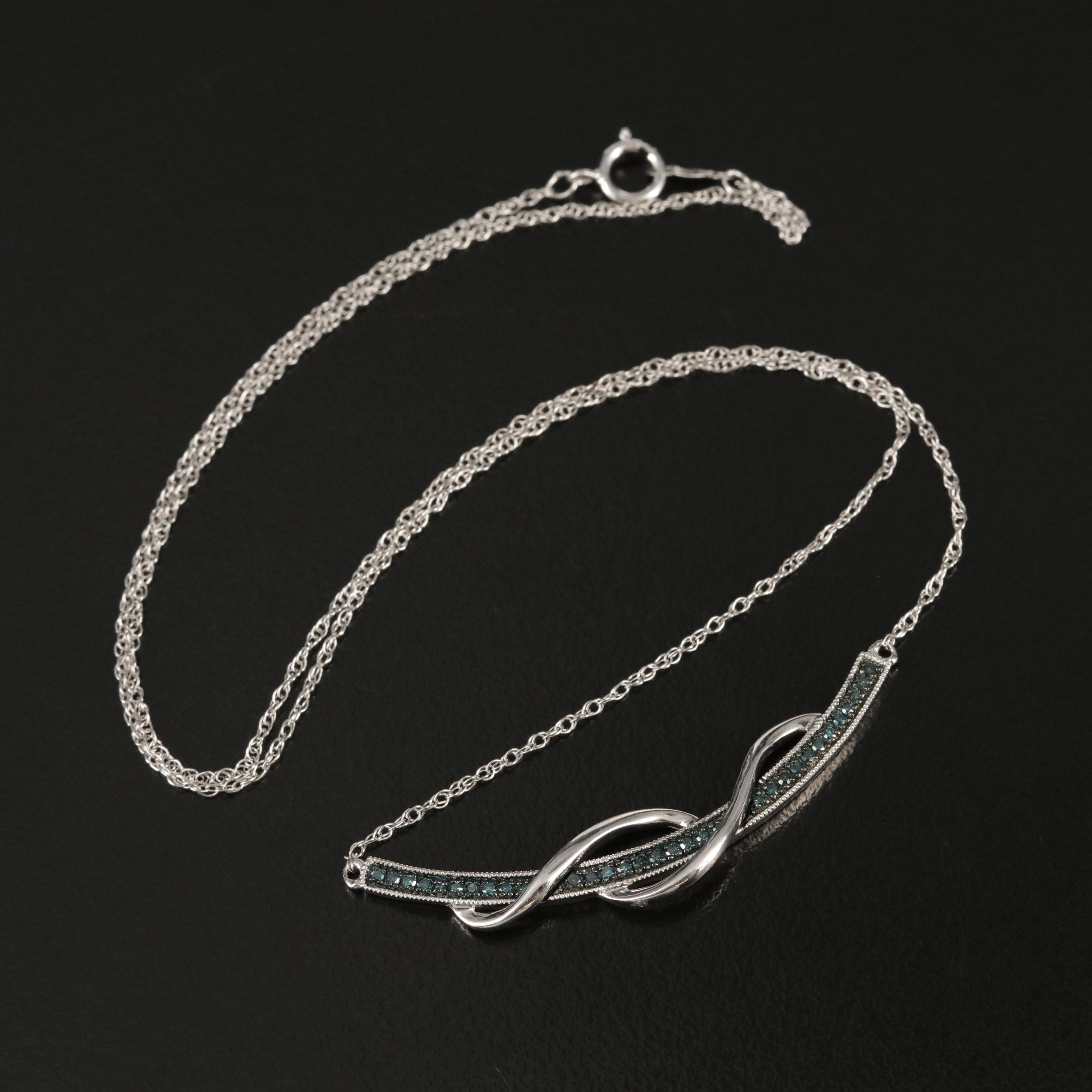 Sterling Diamond Curved Bar Necklace