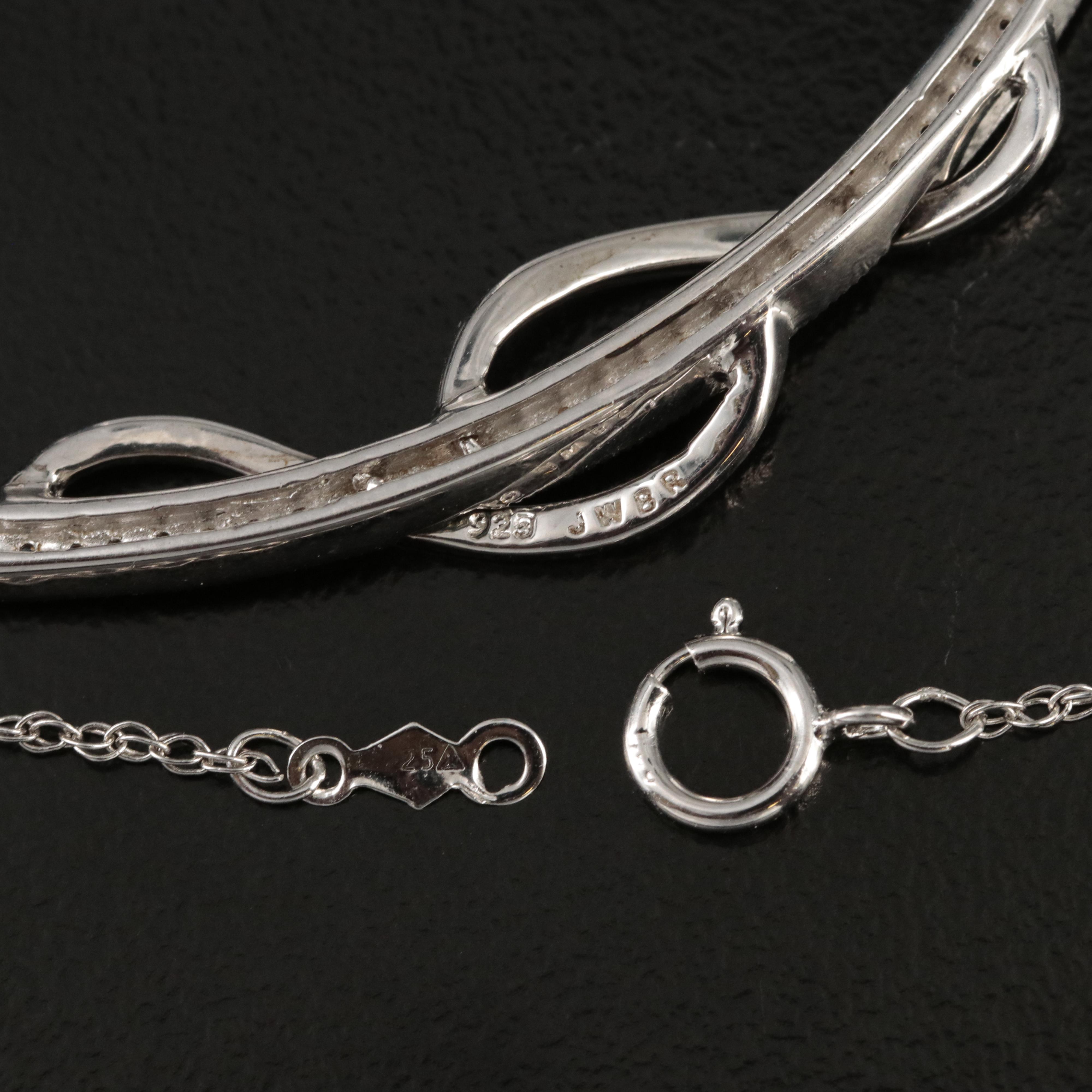 Sterling Diamond Curved Bar Necklace