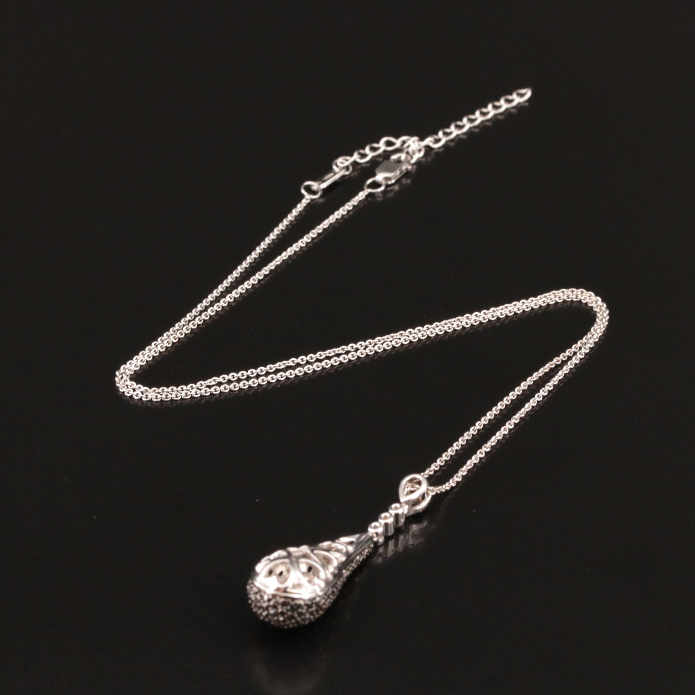 Sterling Diamond Teardrop Pendant Necklace