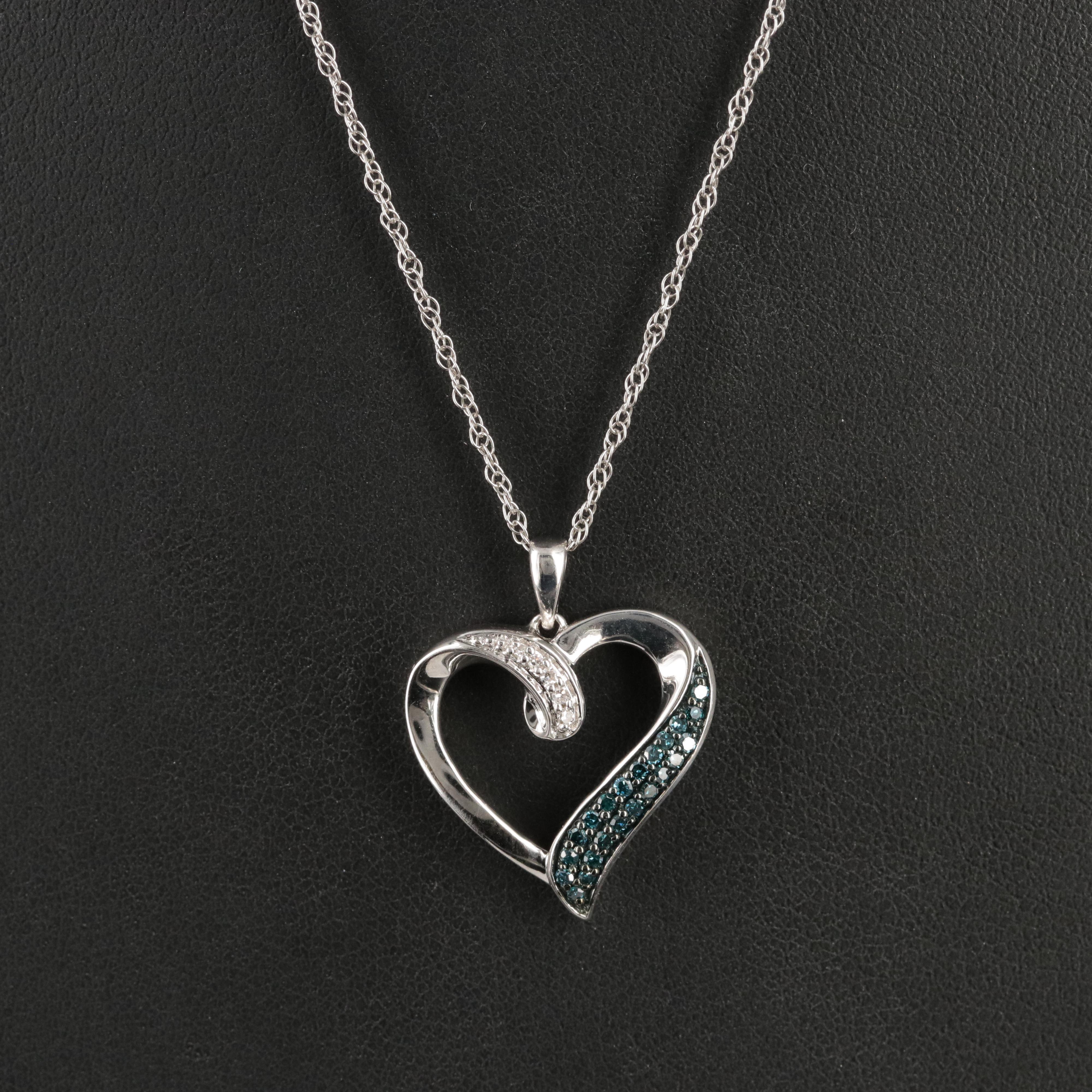 Sterling Diamond Heart Pendant Necklace