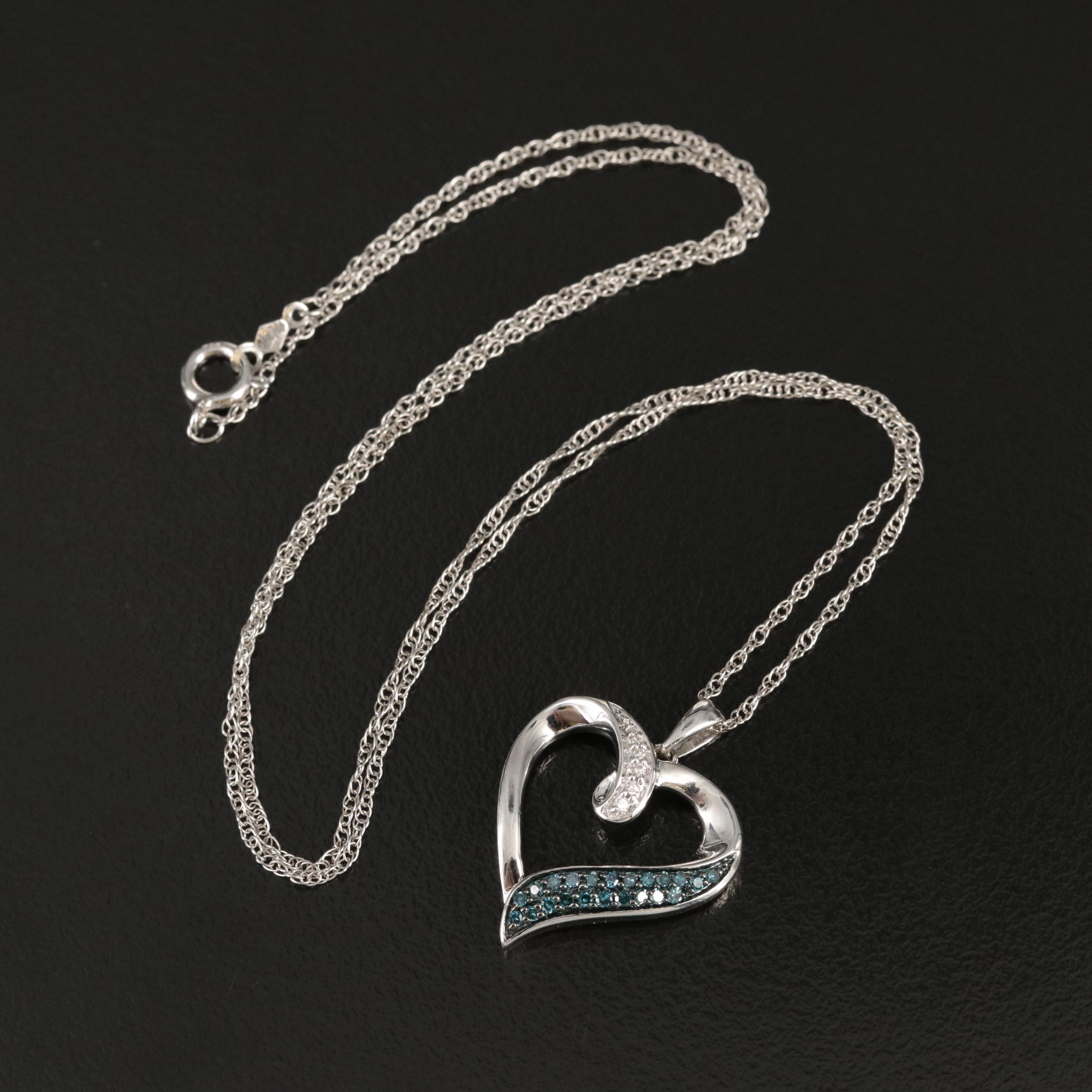 Sterling Diamond Heart Pendant Necklace