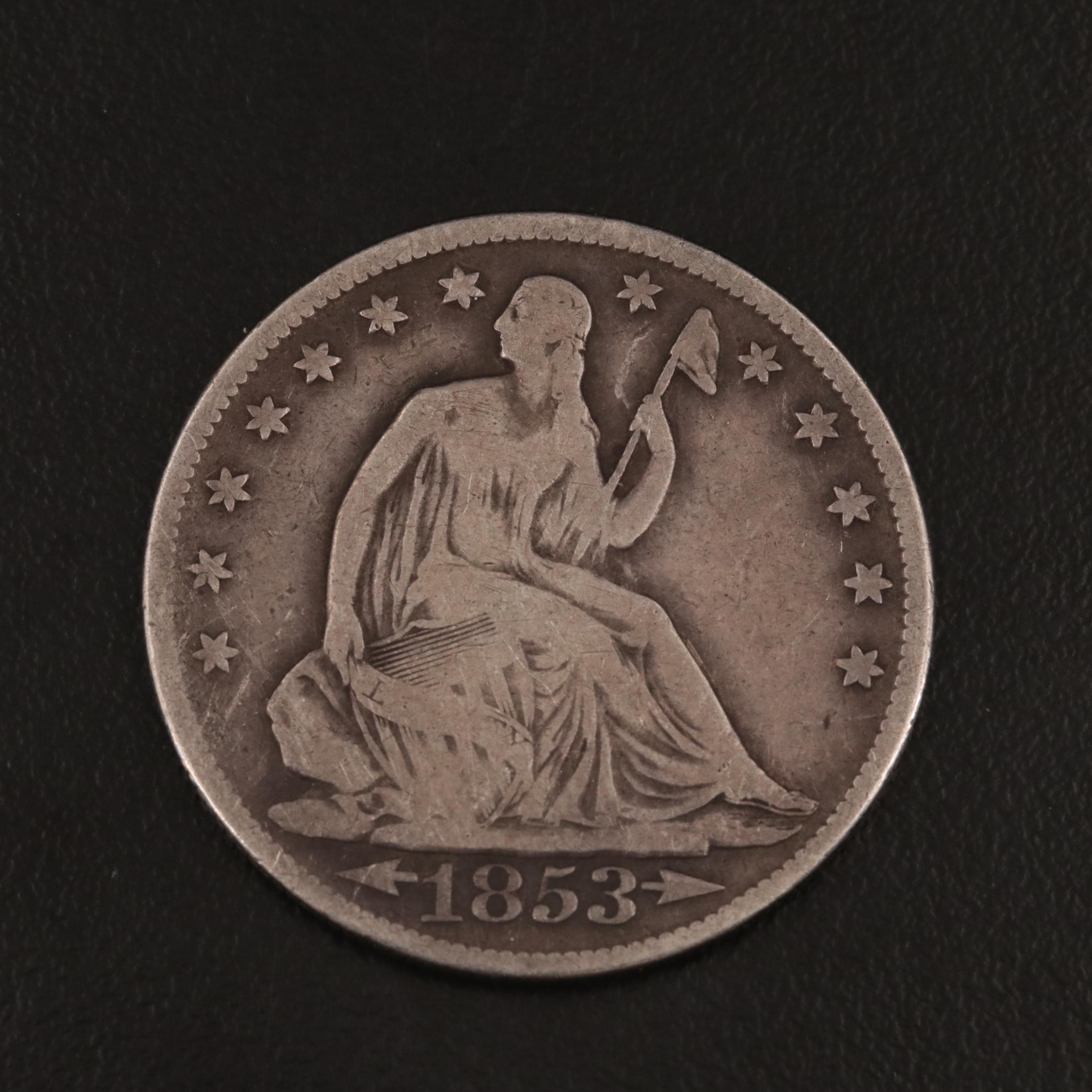 1853 Liberty Seated Silver Half Dollar, Arrows and Rays Variety