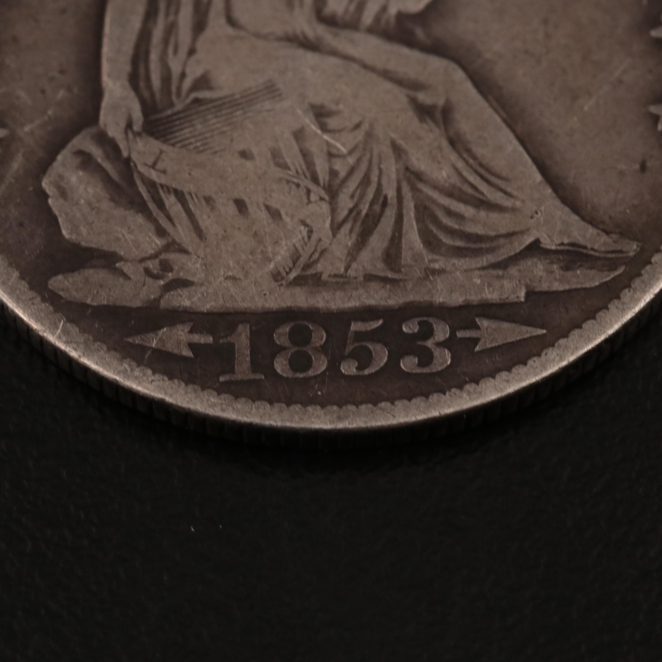 1853 Liberty Seated Silver Half Dollar, Arrows and Rays Variety