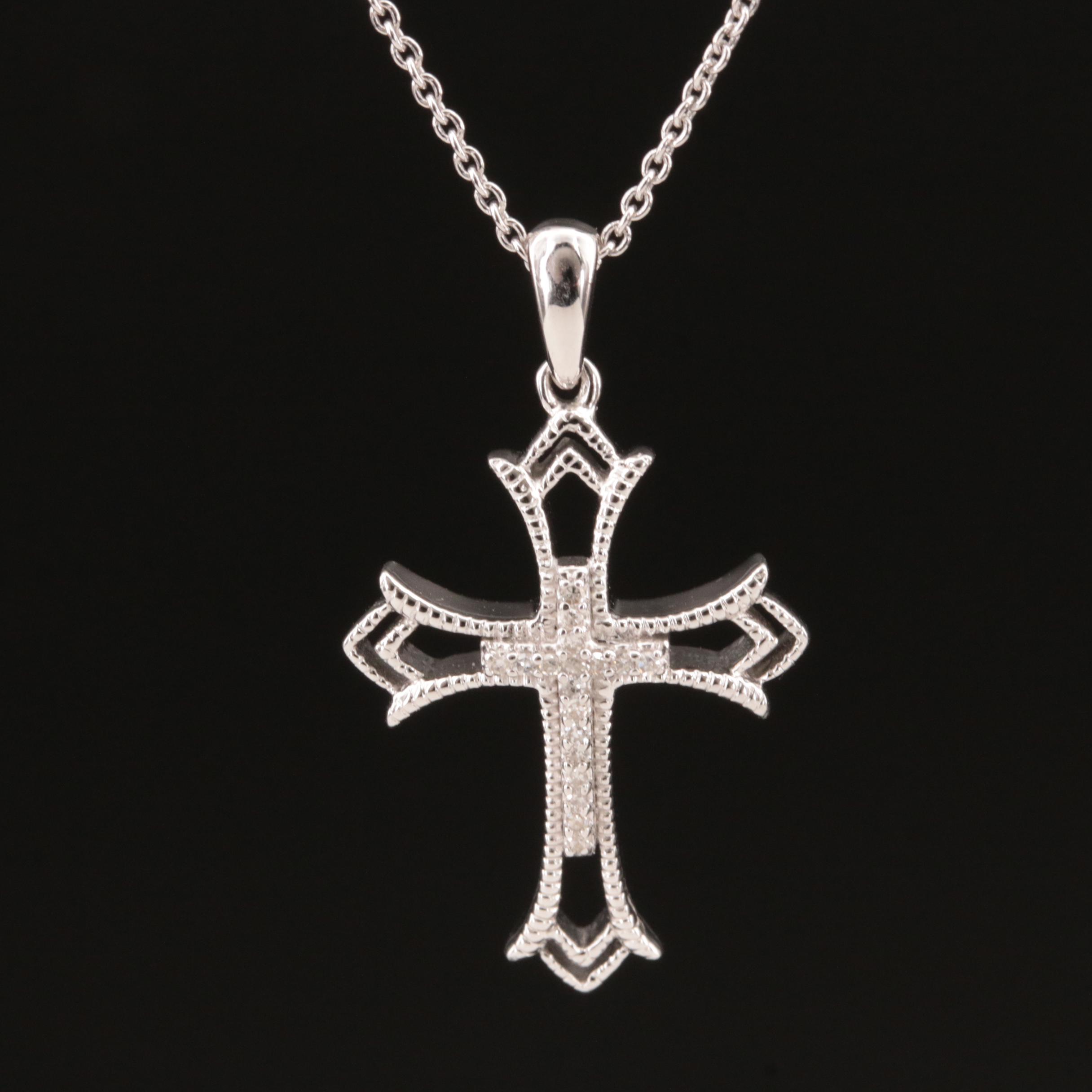 Sterling Diamond Cross Pendant Necklace