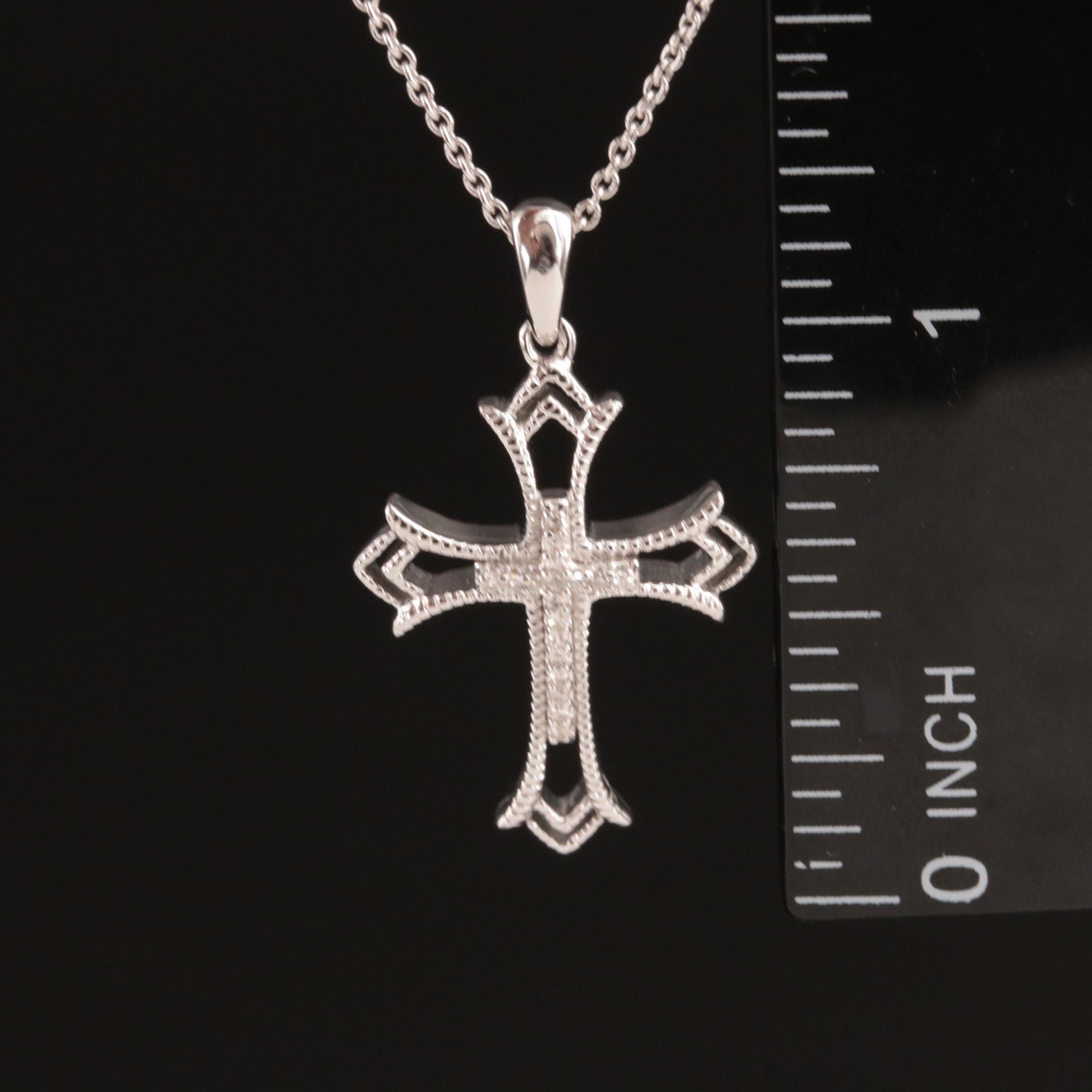 Sterling Diamond Cross Pendant Necklace