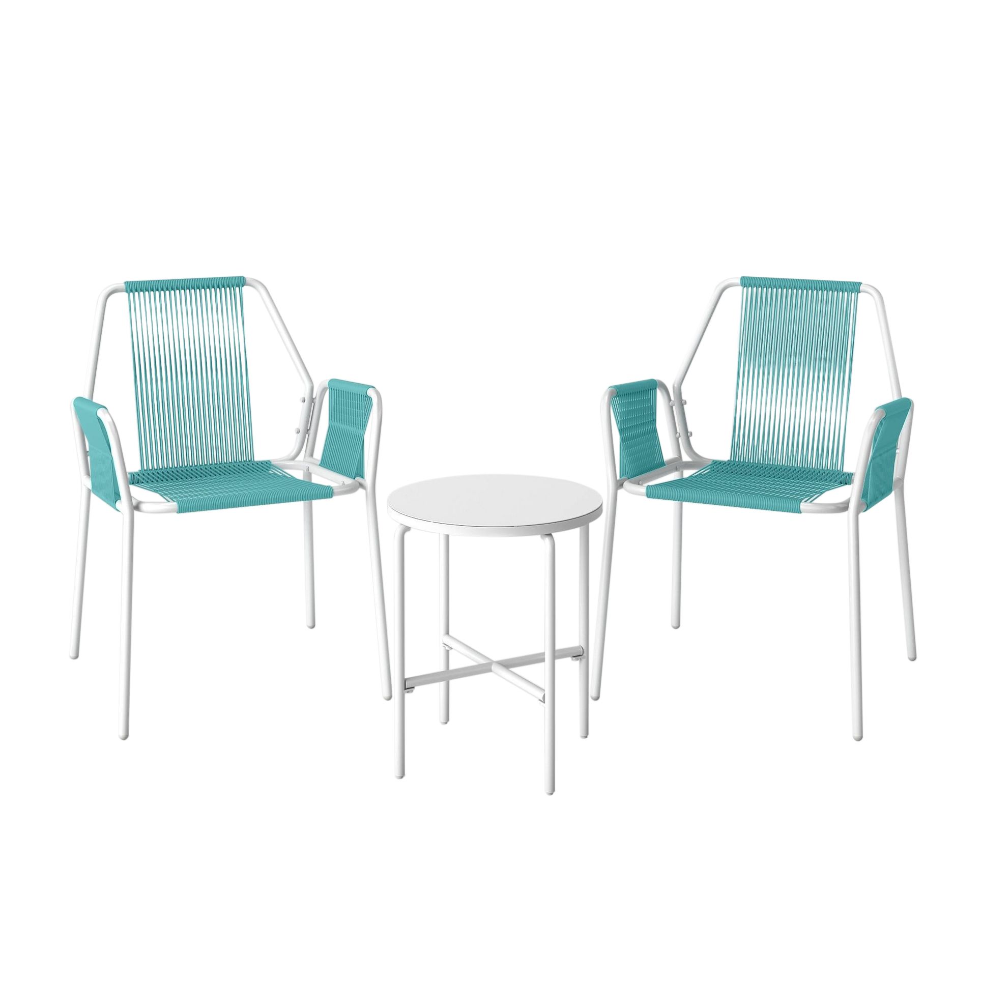 Project 62 Modernist Fisher Blue-Green and White Three-Piece Patio Chat Set