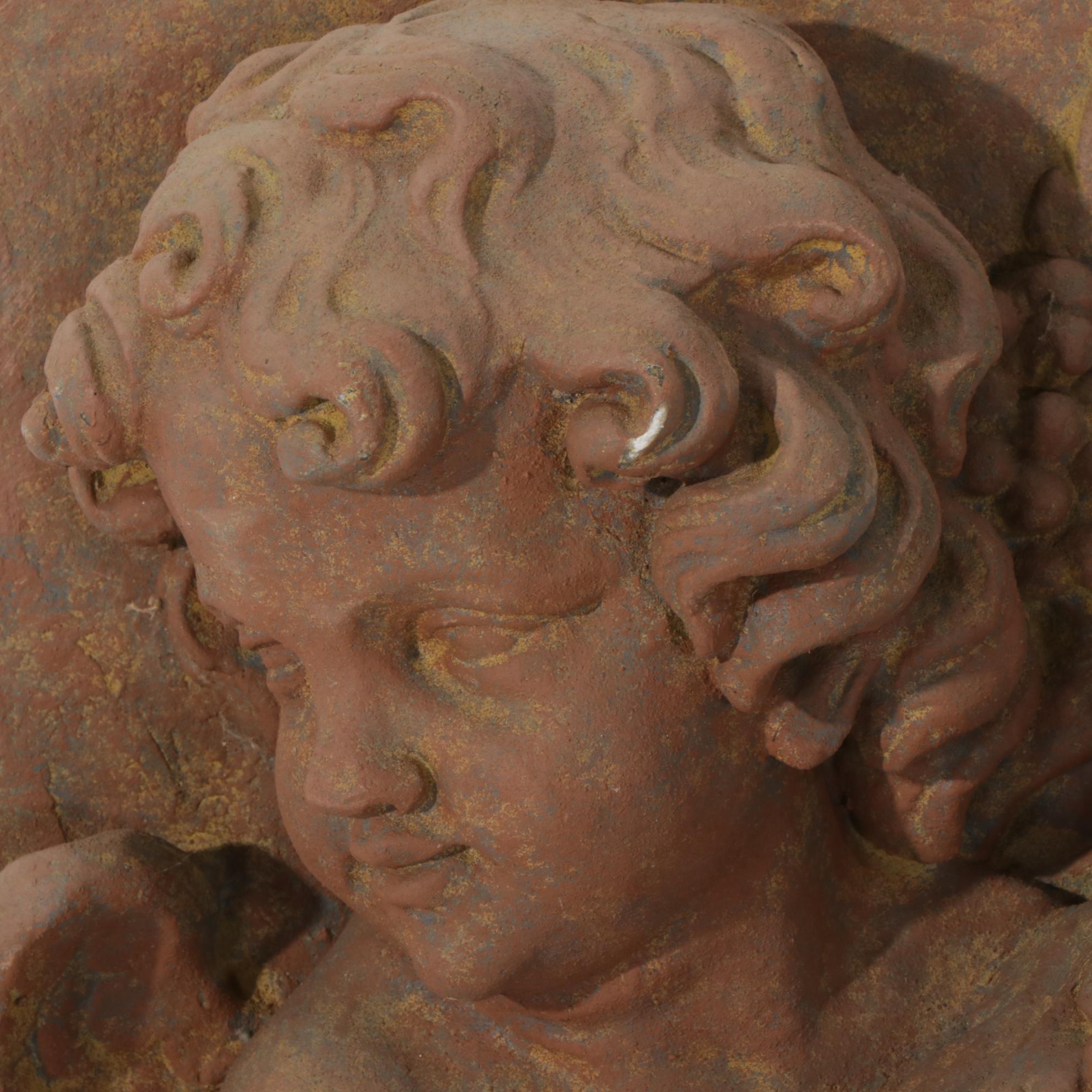 Faux Stone Cherub Relief Outdoor Wall Plaque