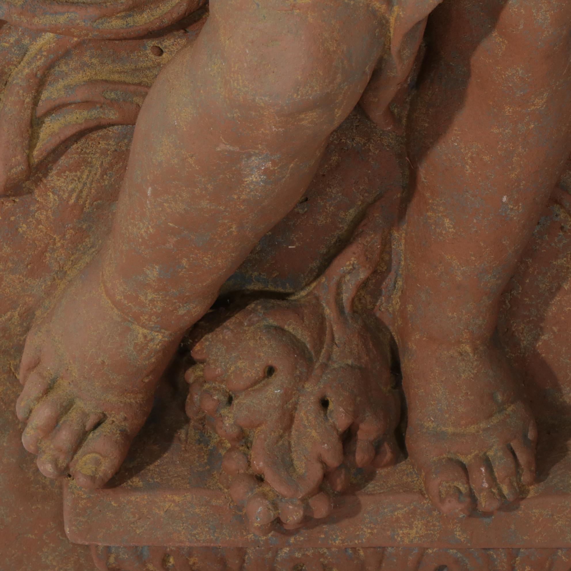 Faux Stone Cherub Relief Outdoor Wall Plaque