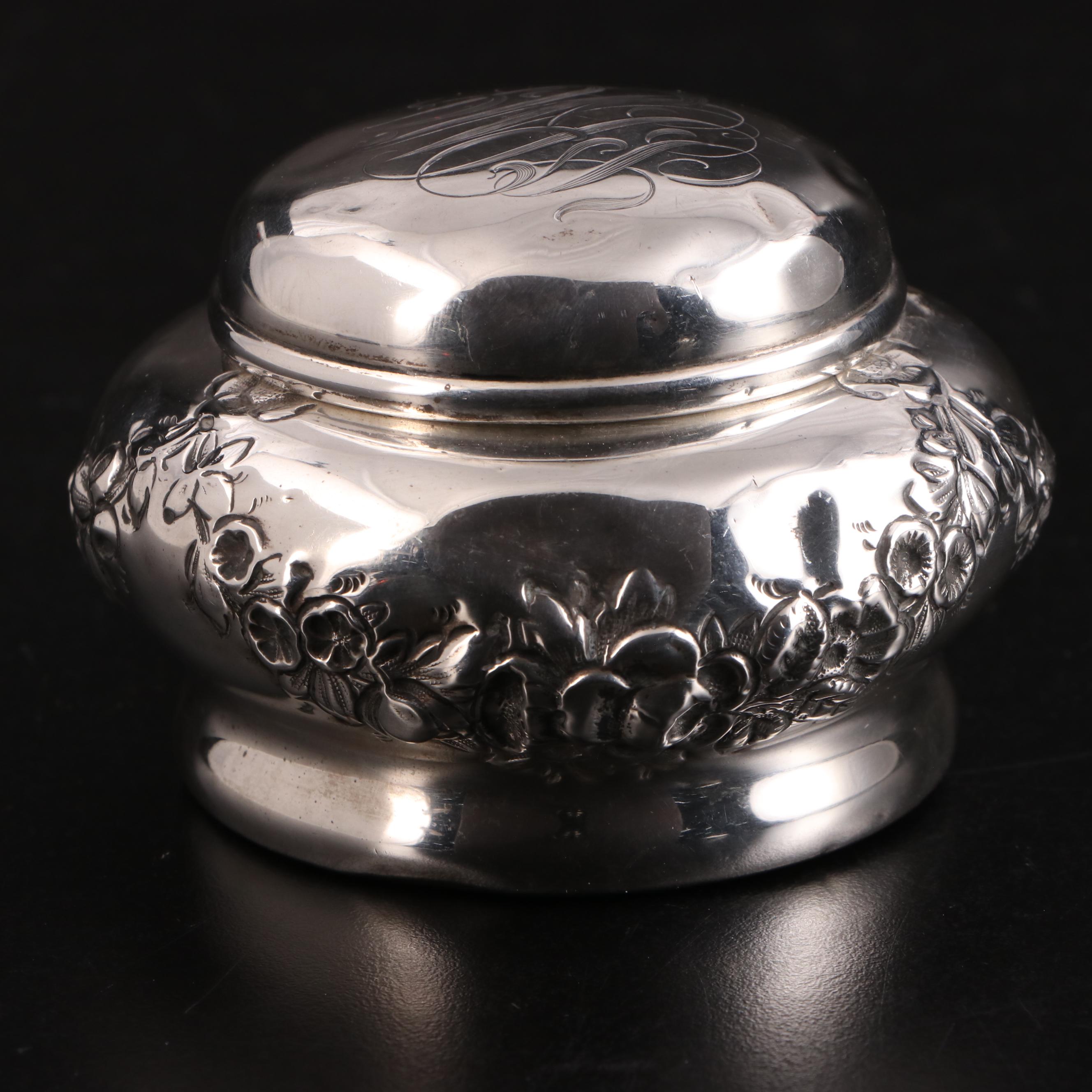 Simons Brothers Repoussé Sterling Silver Powder Jar, Early 20th Century
