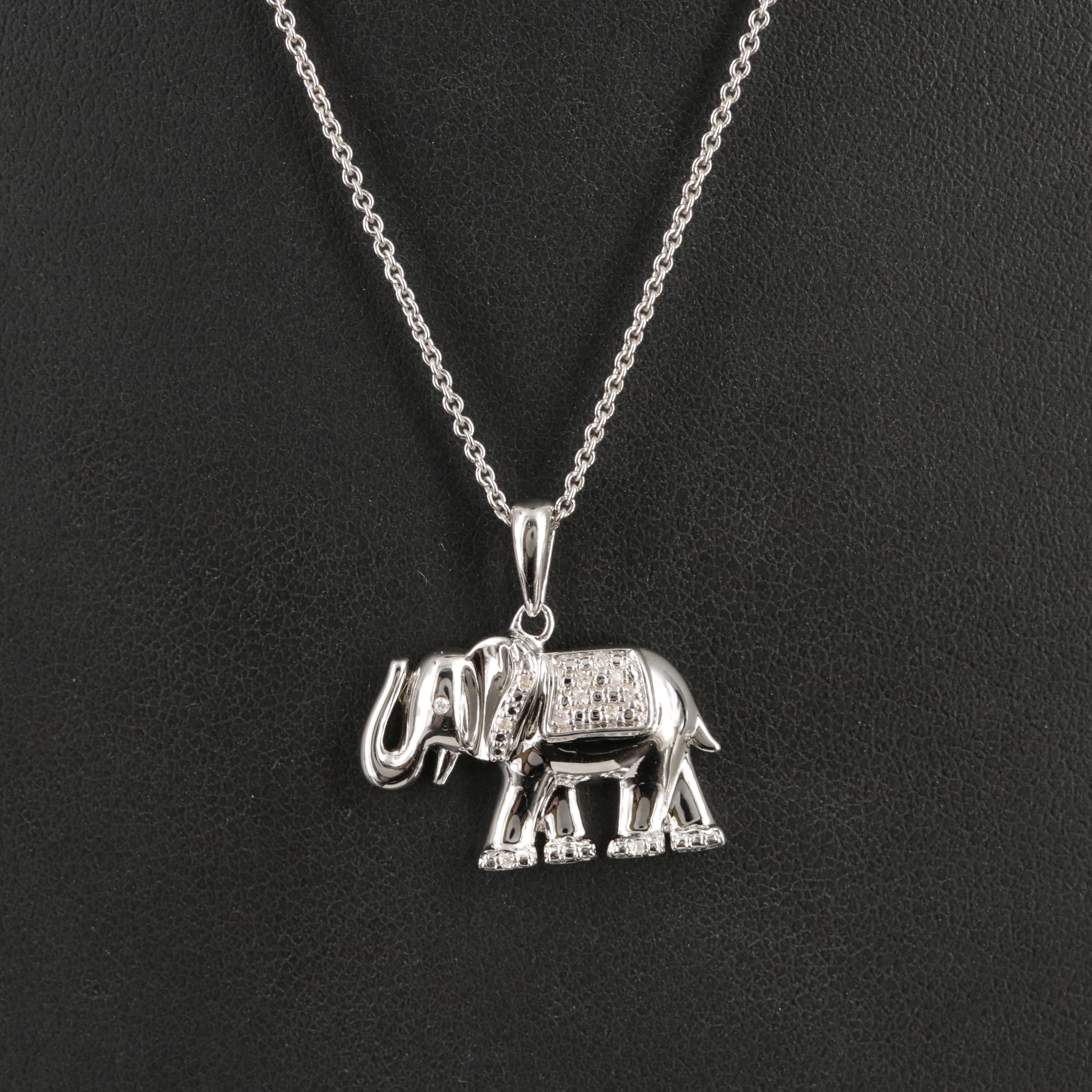 Sterling Diamond Elephant Pendant Necklace