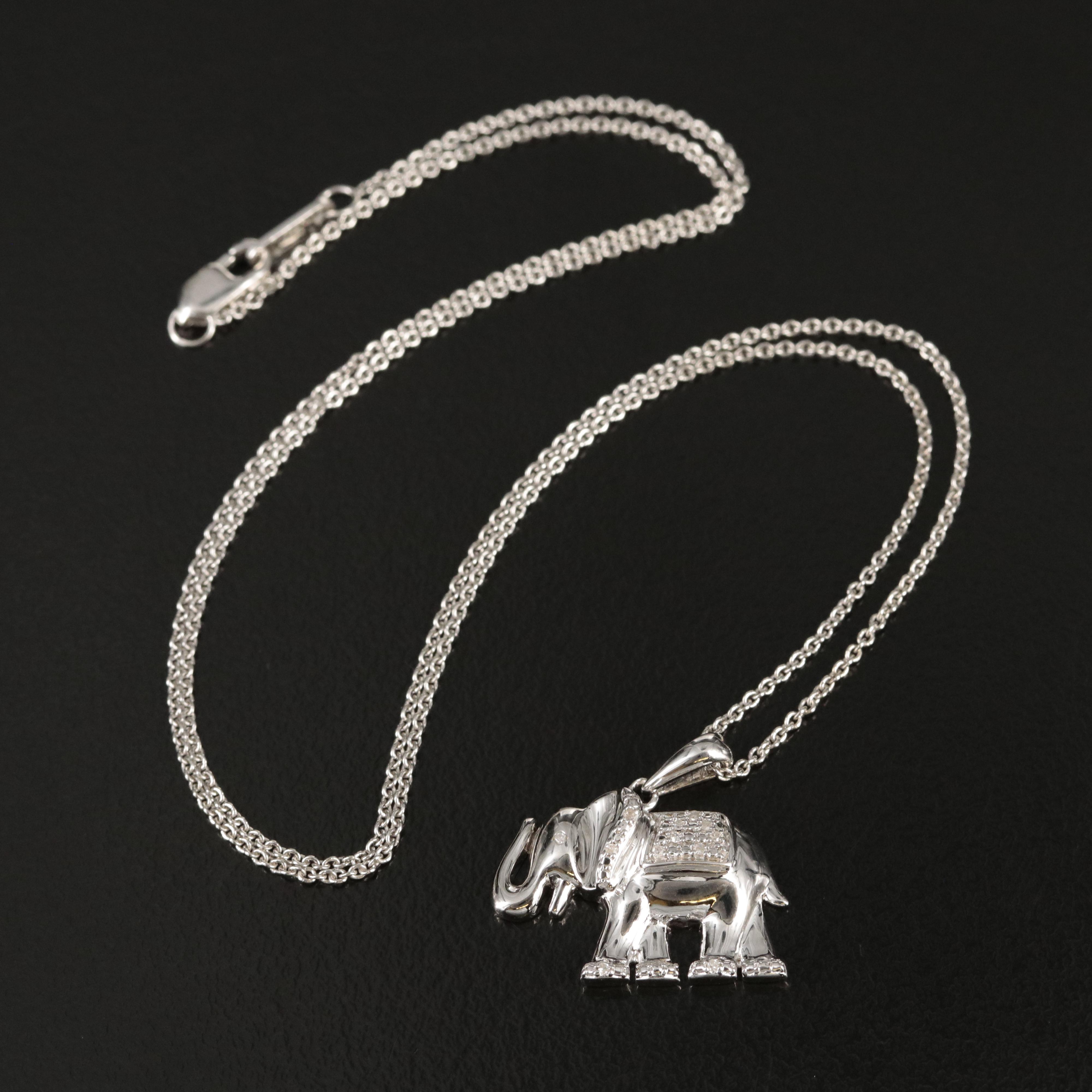 Sterling Diamond Elephant Pendant Necklace