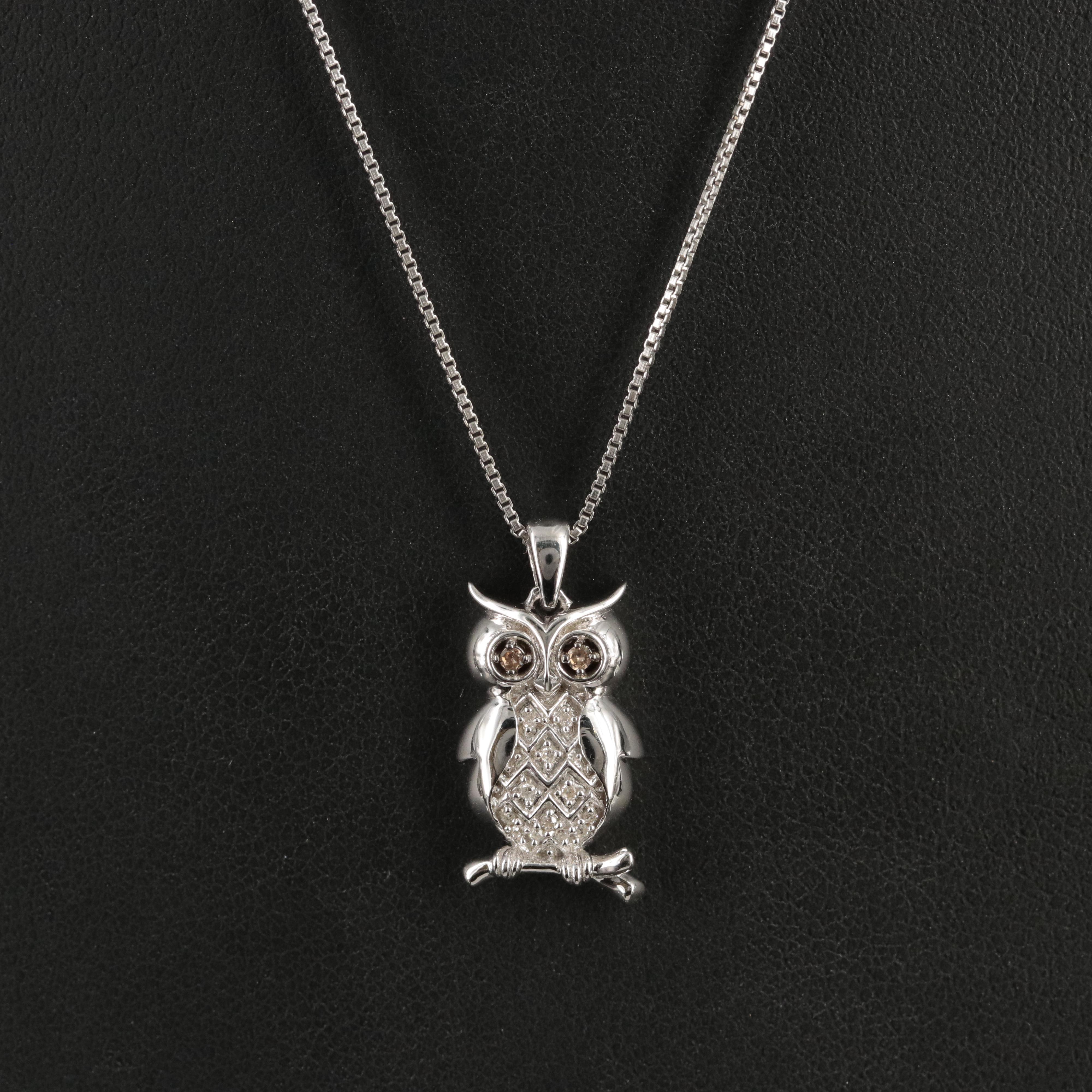 Sterling Diamond Owl Pendant Necklace