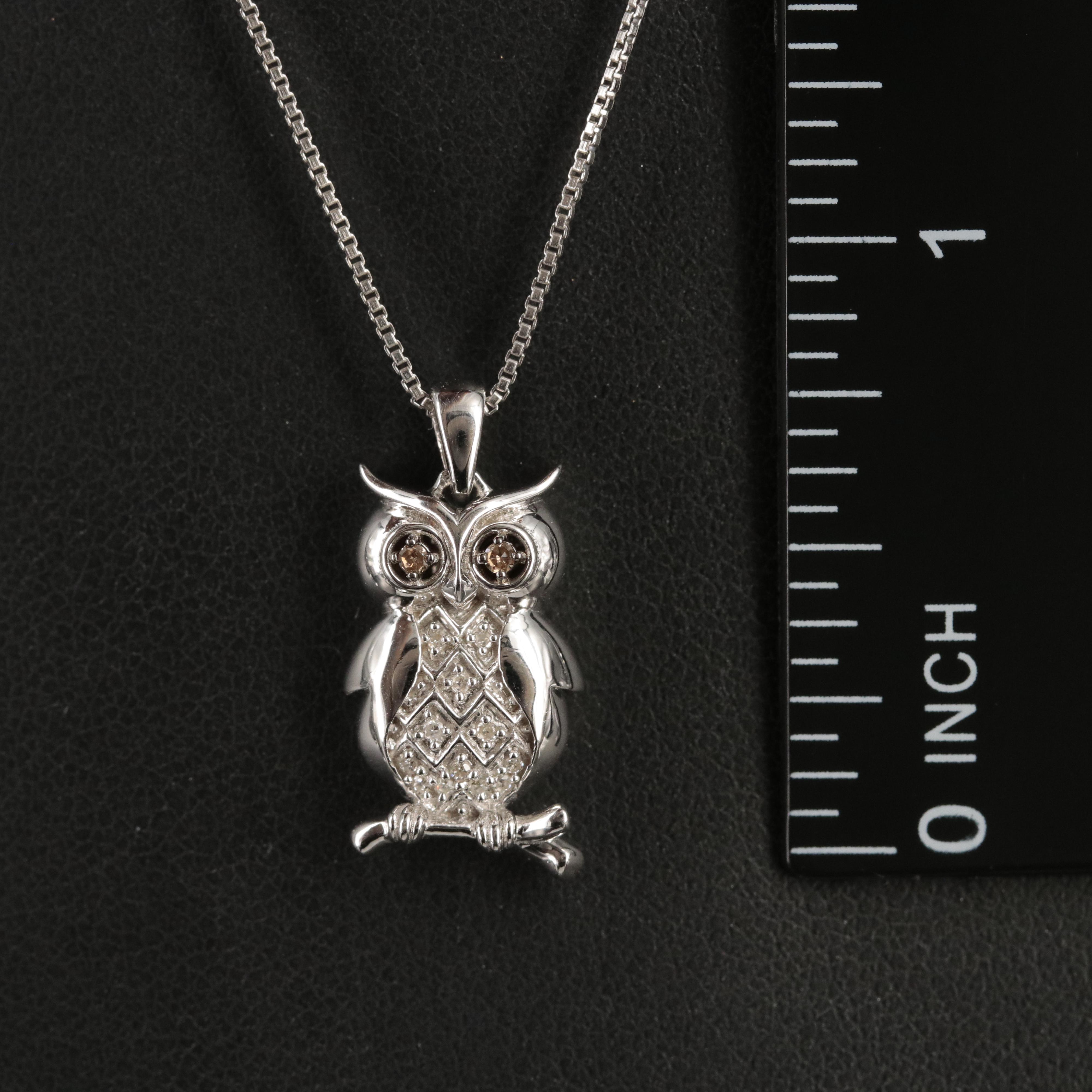 Sterling Diamond Owl Pendant Necklace